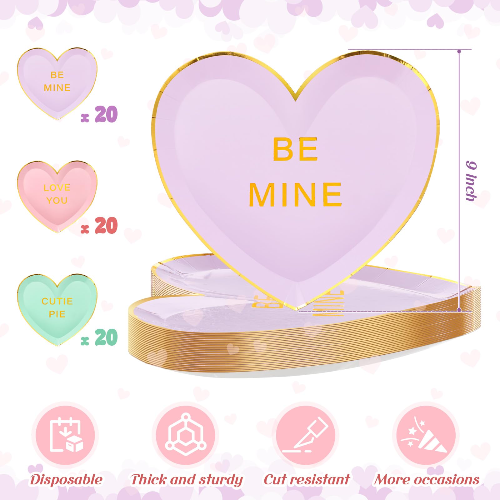 Suclain 36 Pcs Valentine'S Day Paper Plates 9'' Heart Shaped Paper Plates Disposable Heart Tableware Valentine'S Day Party Dinne