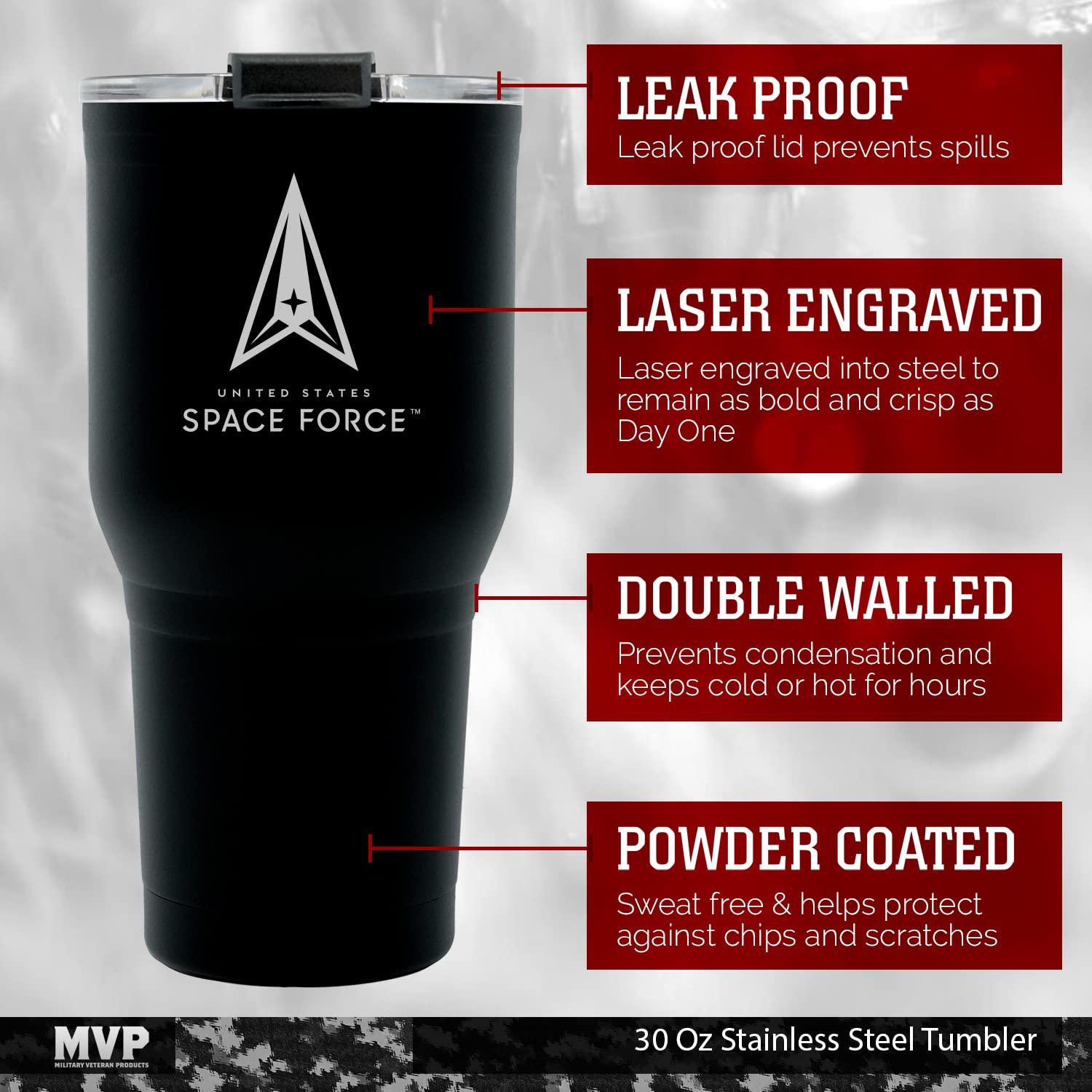Military Gift Shop Space Force Tumbler - 30 Oz - Double Wall Vacuum Insulated Stainless Steel