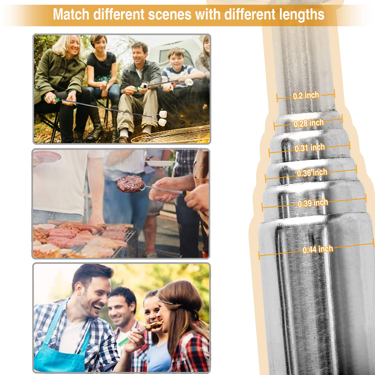 Ajmyonsp 34Inch Marshmallow Roasting Sticks Smores Stick Skewers For Fire Pit Campfire - Hot Dog Telescoping Forks Camping Acces