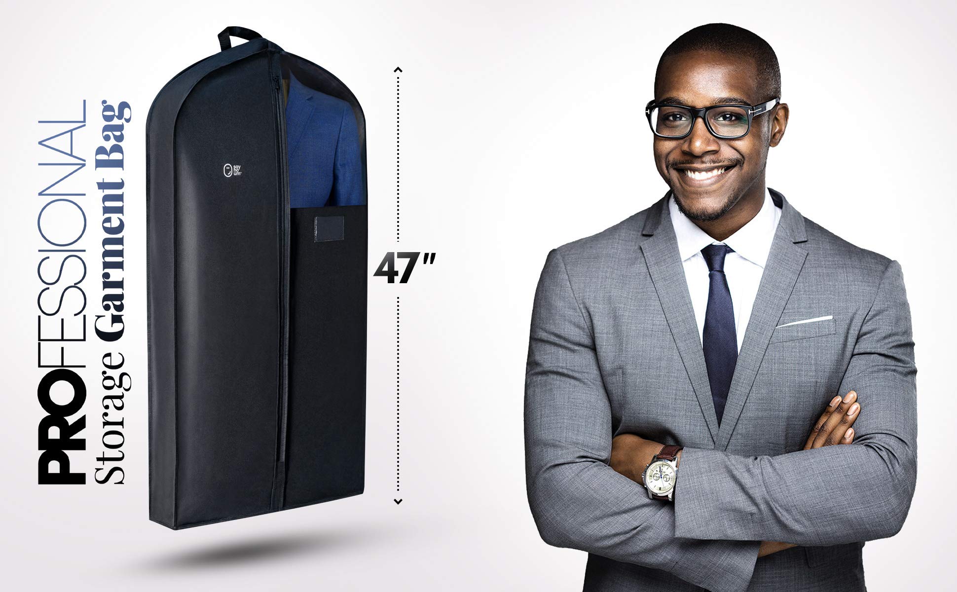 Luxury Storage Garment Bag For Men Suit, Long Women Dress, Tuxedo, Uniform | 47 Inch + 5 Inch Side Gusset | Hanging, Breathable,