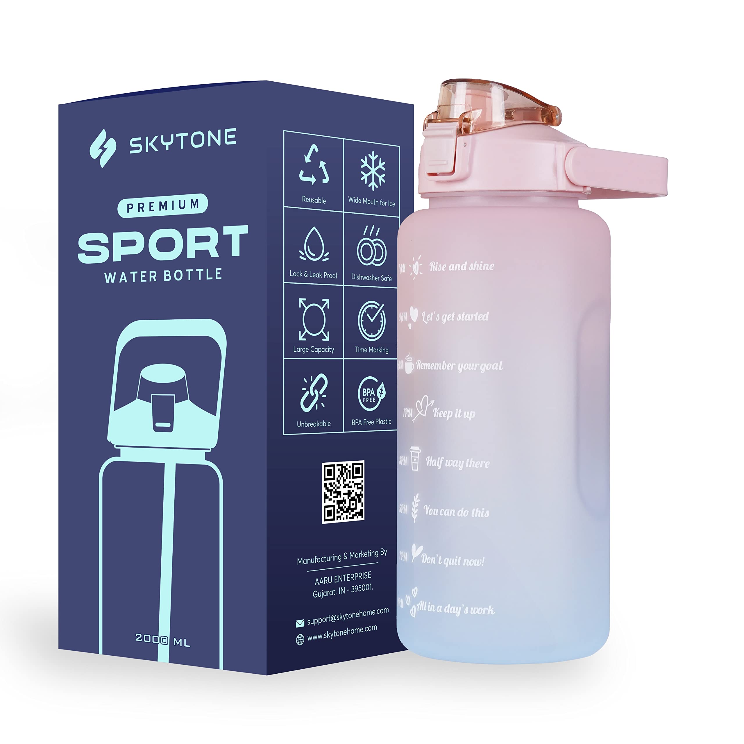 Skytone 2 Liter Water Bottle For Office, Gym, Travel, Sports Leakproof Bottle With BpaFree Plastic Included Silicone Pipe (Pink