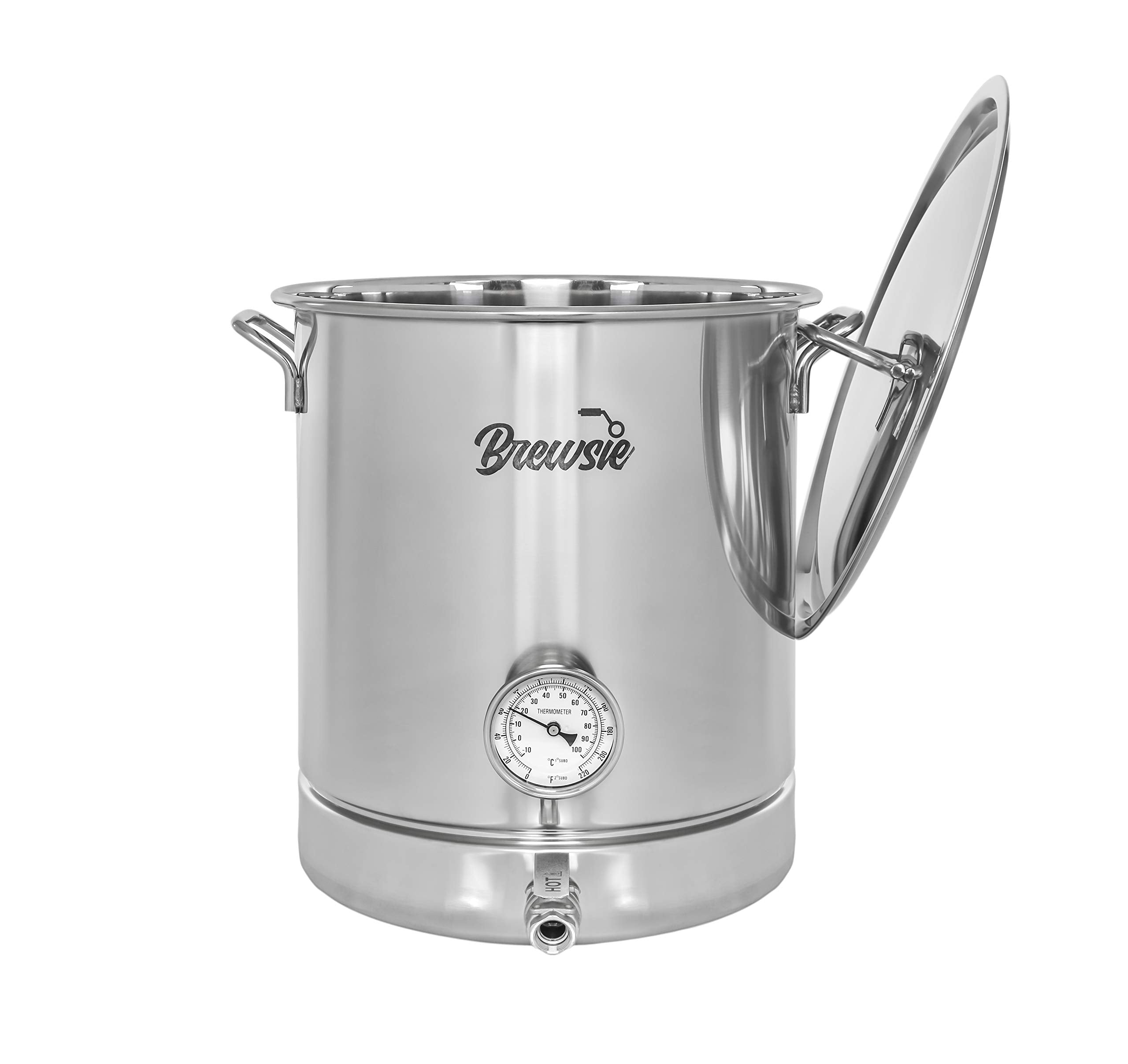Brewsie Stainless Steel Home Brew Kettle W/Dual Filtration. Equip With False Bottom Thermometer And Ball Valve For Brewing (10 G
