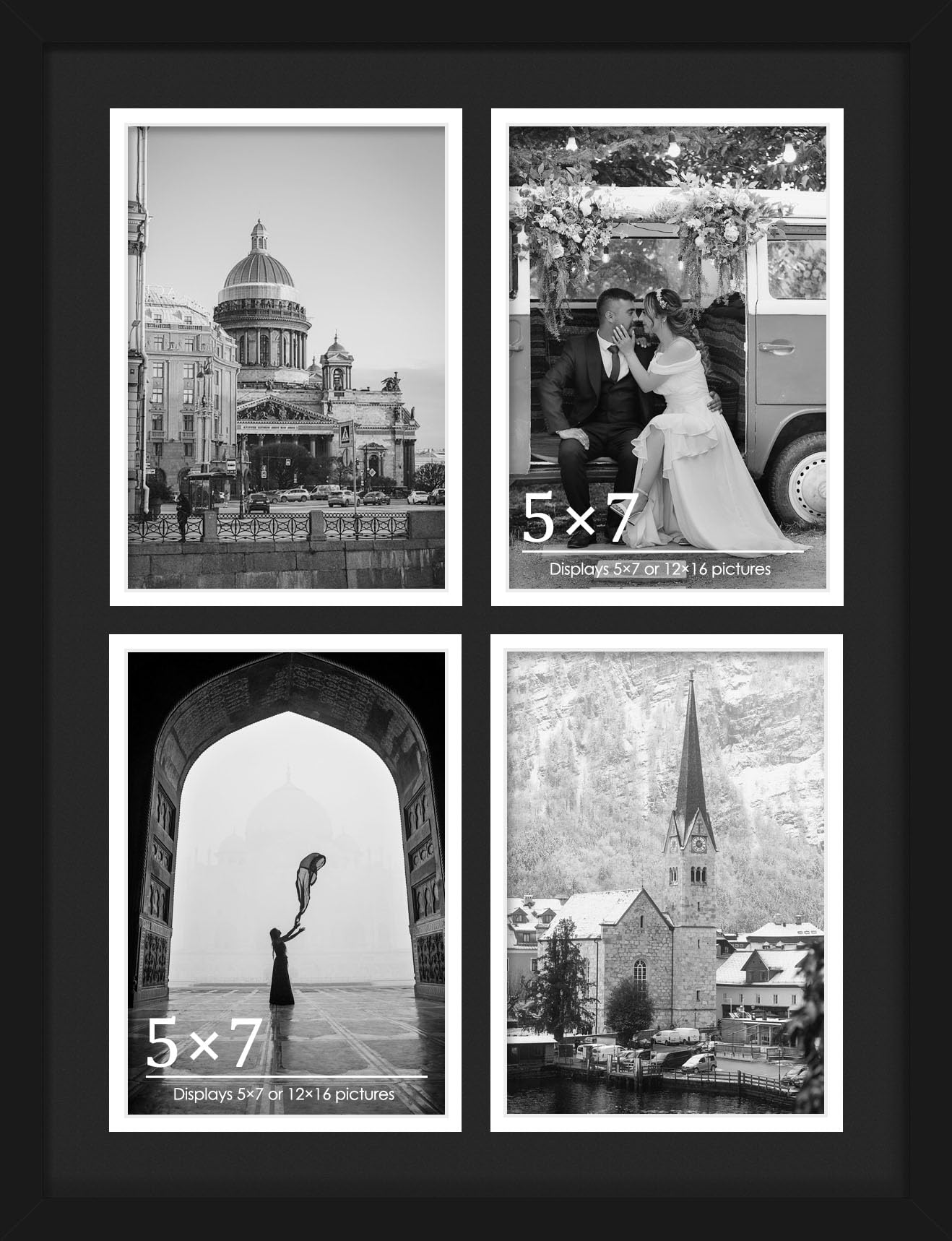 DUENPY 12x16 Collage Picture Frame 5x7 Collage Picture Frame, Displays Four 5x7 inch Photos, Wall Decor Wall Hanging or Tabletop