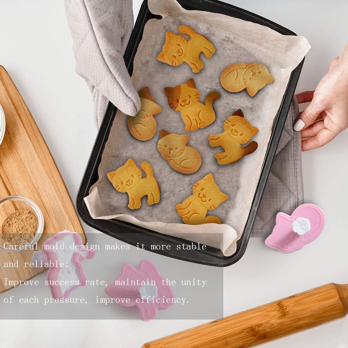 Goodfeer Cookie Cutters Cat Shape, 3 Pcs Animal Cookie Stamps For Baking, Bladeless Baking Molds For Biscuit