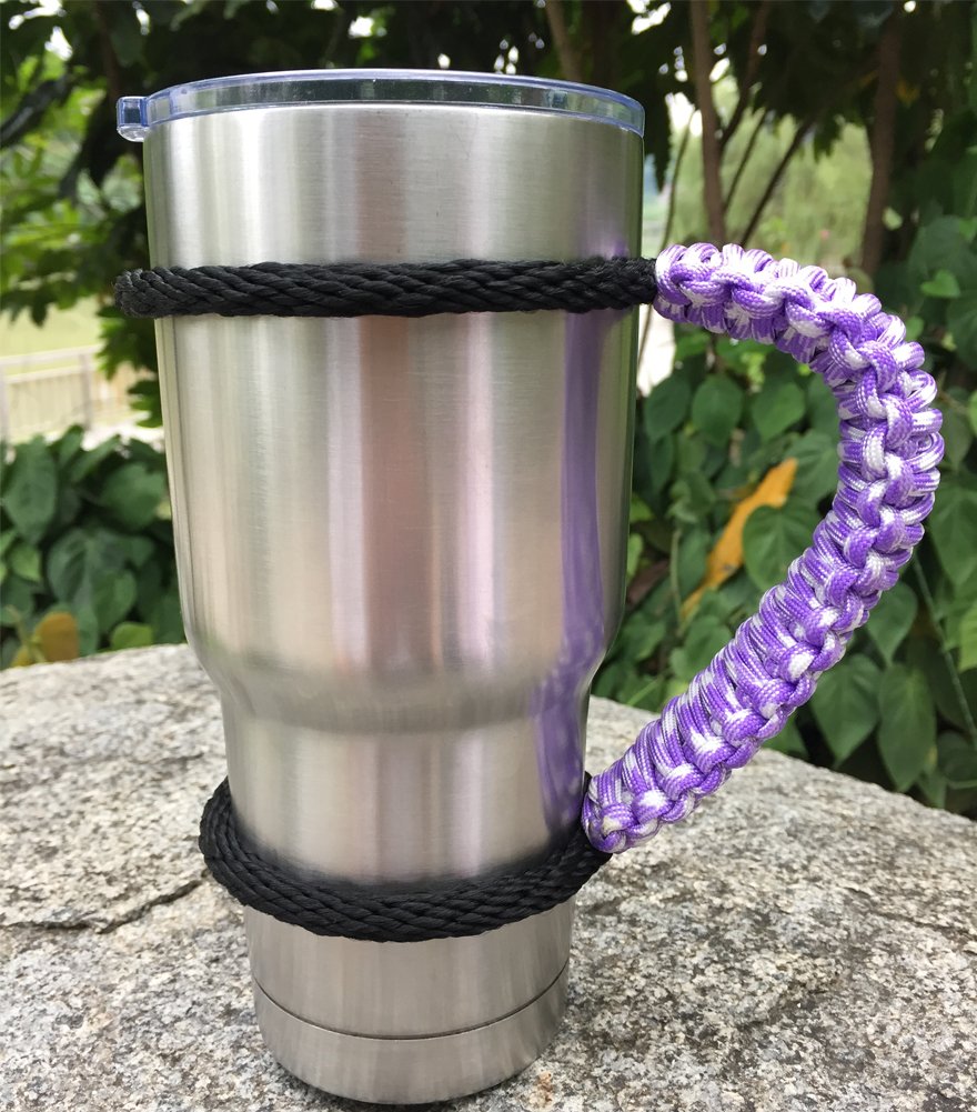MOCE Handmade Paracord Handle for Yeti/Rtic/Ozark Trail Rambler 30 Oz Tumbler. Purple/White