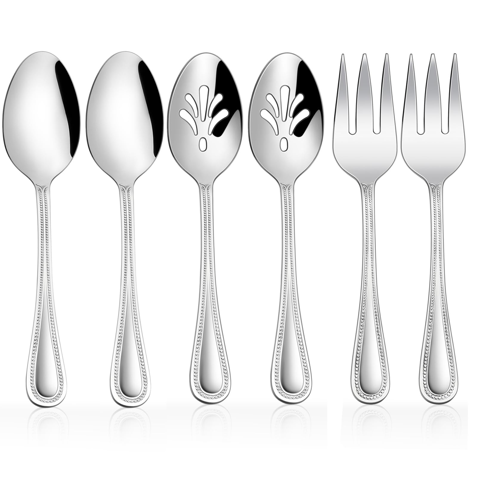 Serving Set, Haware 6 Pieces Stainless Steel Silverware Serving Utensils, Pearled Edge Hostess Serving Set For Buffet Party Kitc