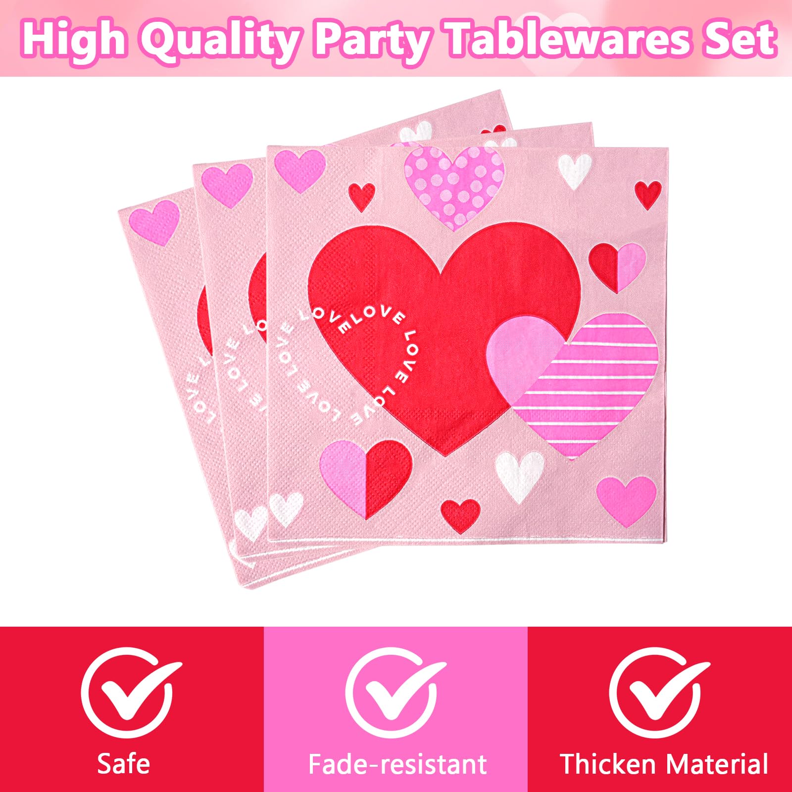 Dereinwo 100Pcs Valentines Day Paper Plates And Napkins, Disposable Party Supplies For Valentine'S Day Party Decorations, Valent