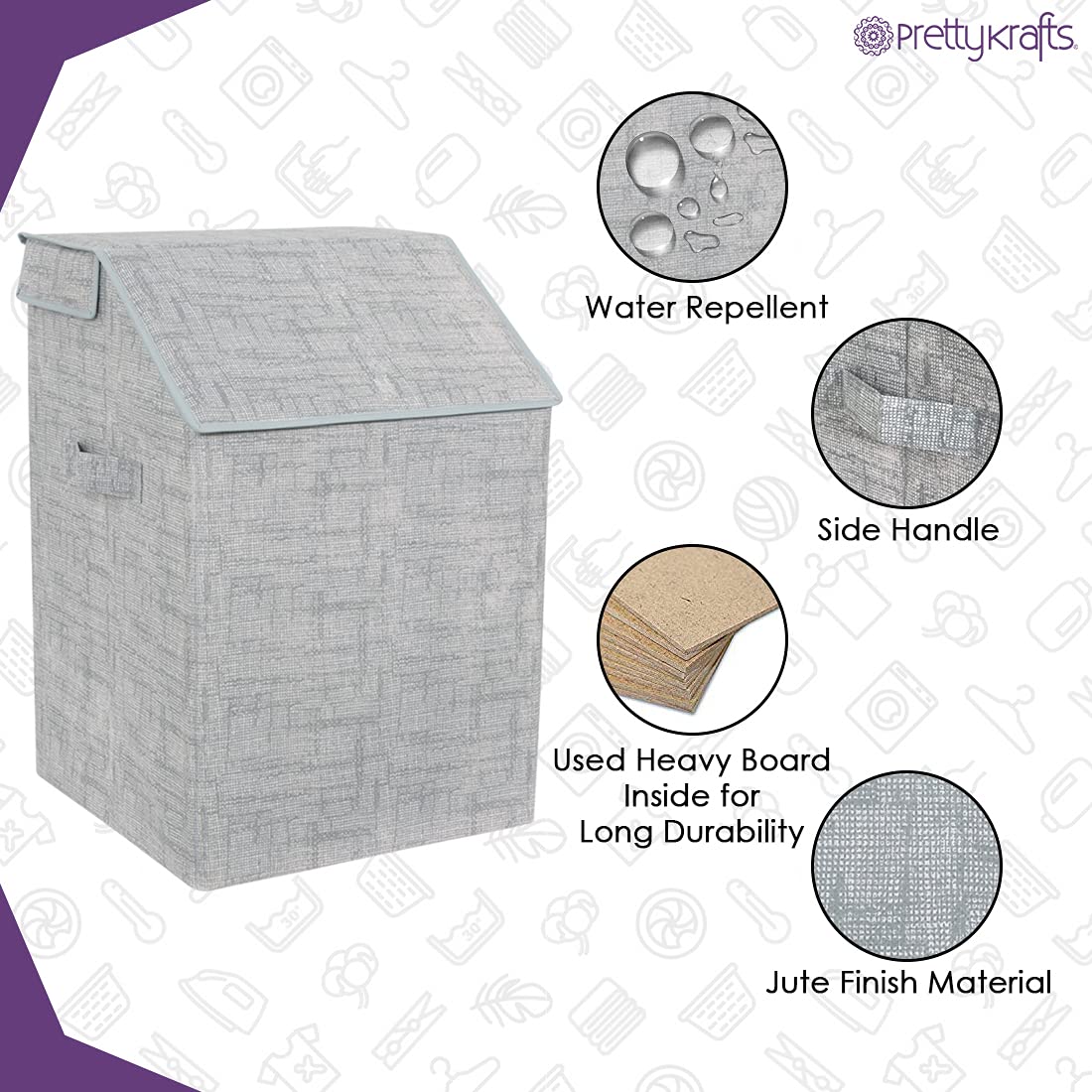 Prettykrafts 75 Ltr Laundry Basket For Clothes With Lid | Laundry Bag Foldable | Laundry Bag For Clothes | Clothes Basket | Bask