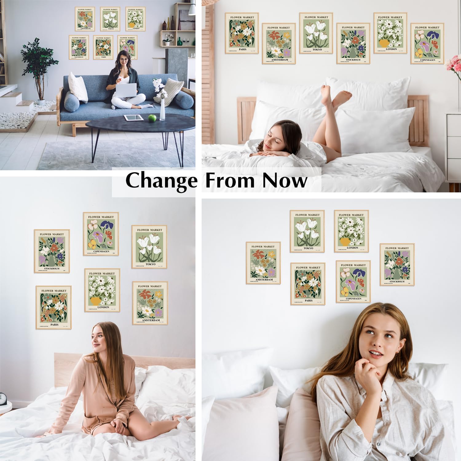 XBYGIMI Sage Green Flower Market Poster Set of 6  Abstract Flower Market Prints for Wall Decor  Gallery Aesthetic Room Wall Art Vintage Colorful Floral Wall Art for Living Room Bedroom(8x10inch