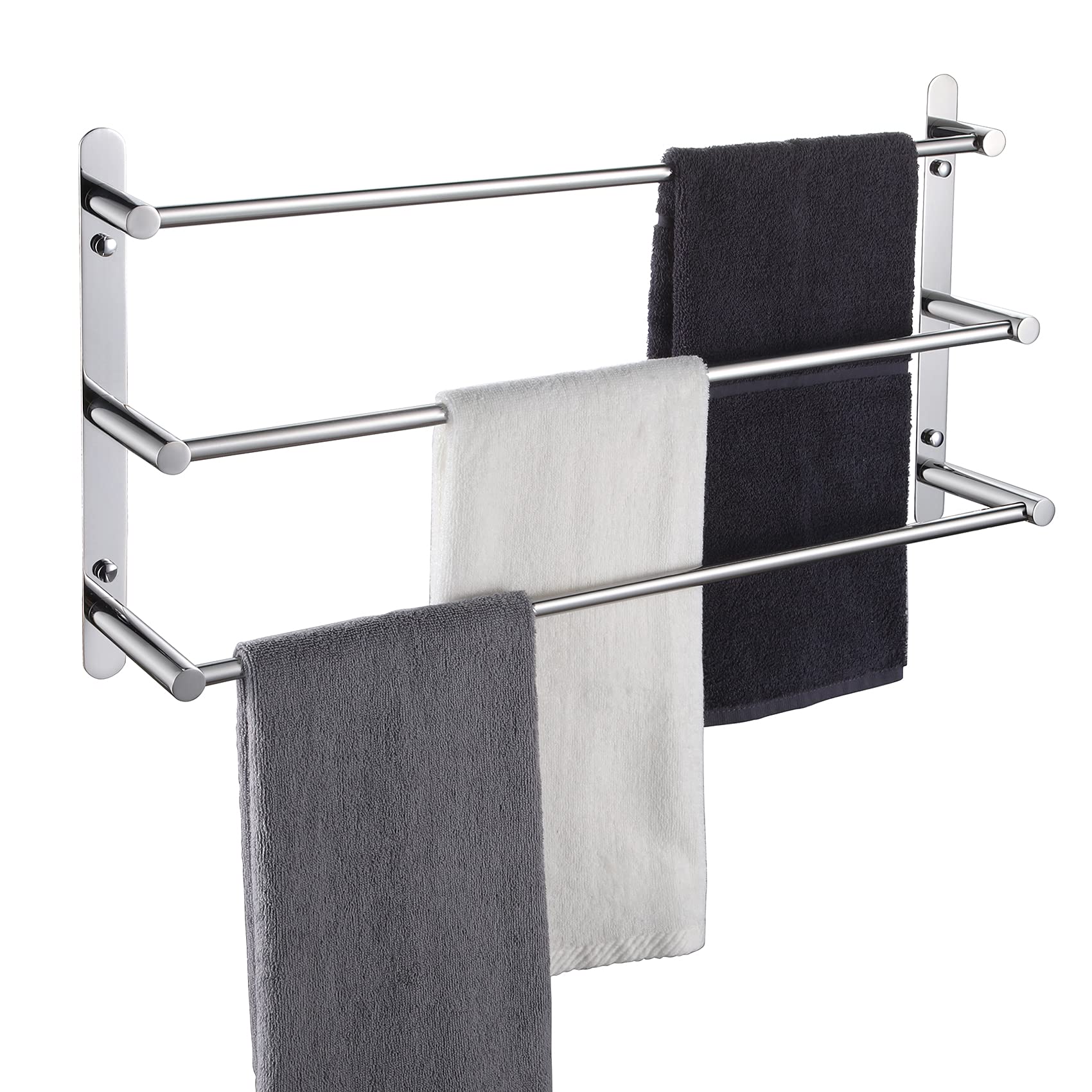 Kokosiri Bath Towel Bars Bathroom 3-Tiers Ladder Towel Rails Wall Mounted Towels Shelves Rack Stainless Steel, Polished Chrome,