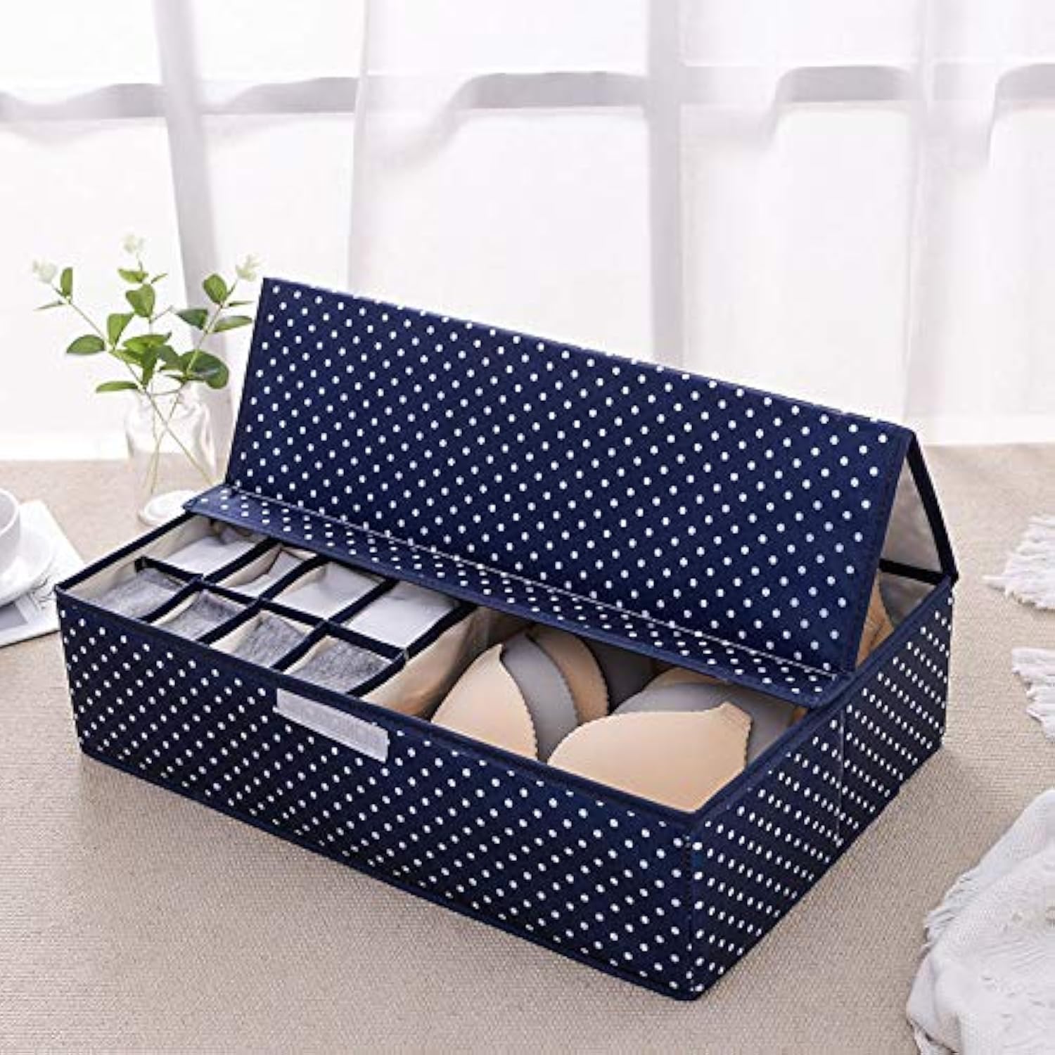 Zerolex Innerwear Organizer 16+1 Compartment NonSmell Non Woven Foldable Fabric Storage Box For Closet (Blue Polka Dot)(Pink Po