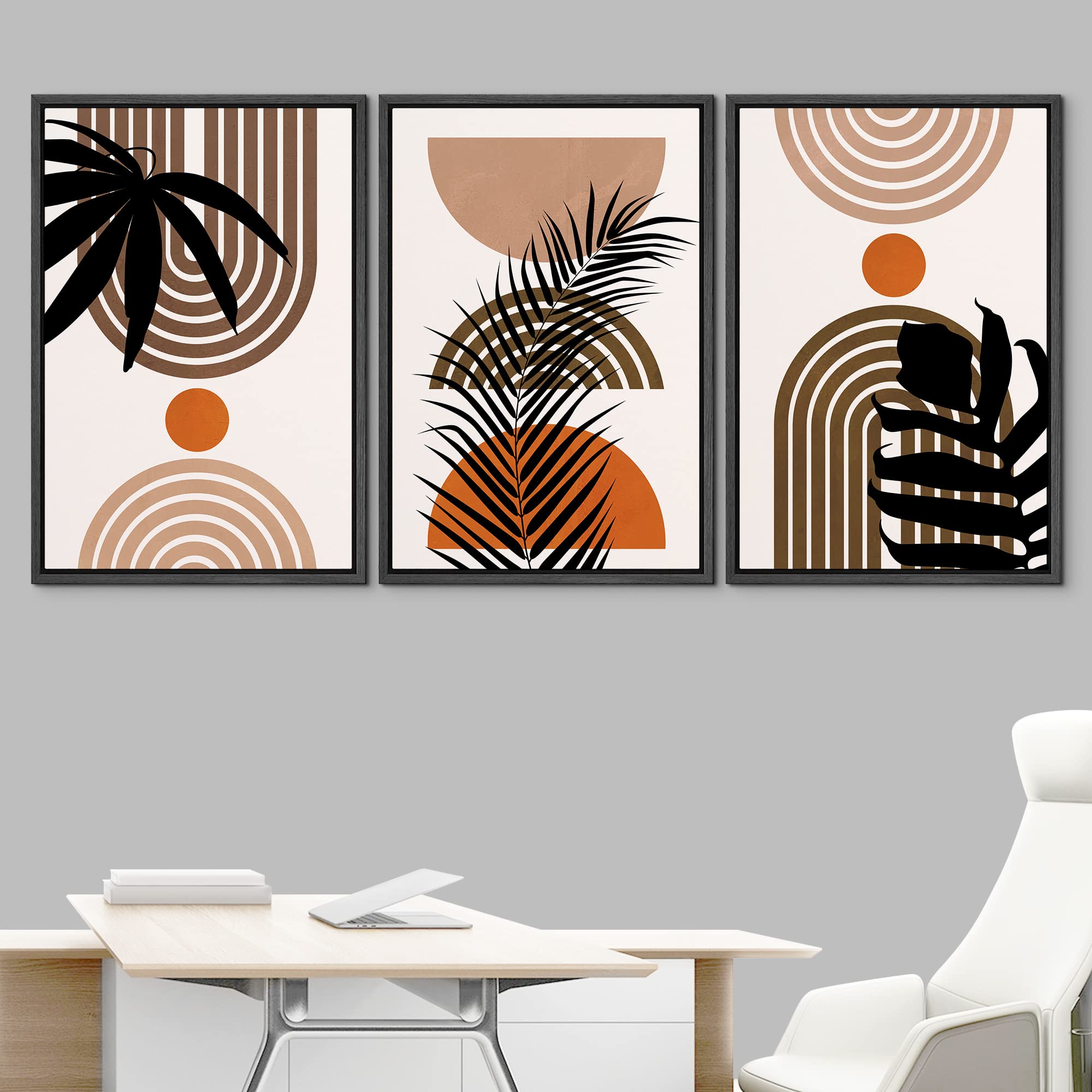 Idea4Wall Framed Canvas Print Wall Art Set Geometric Palm Leaf Silhouette Polygons Abstract Nature Illustrations Modern Art Nord