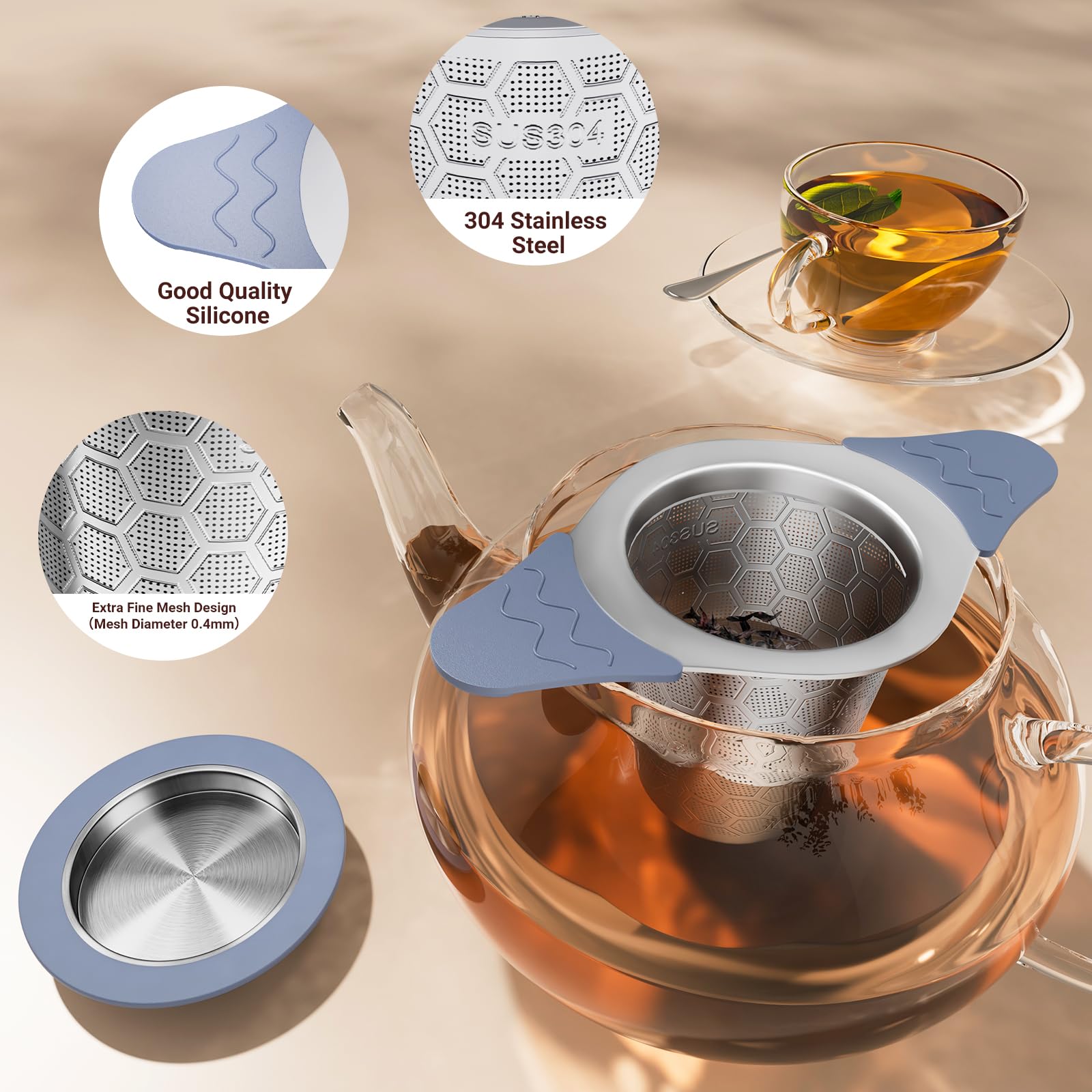 Ctianwxy Large Tea Infuser For Loose Leaf Tea,18/8 Stainless Steel Tea Infuser With Heat Proof Silicone Handles,Extra Fine Mesh