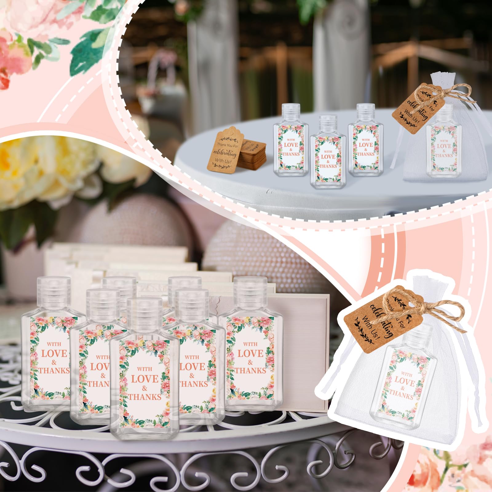 Tiangrid 50 Sets Mini Hand Sanitizer Bottles Wedding Favors Bulk For Guests 50 2Oz Empty Travel Size Hand Sanitizer Bottles With