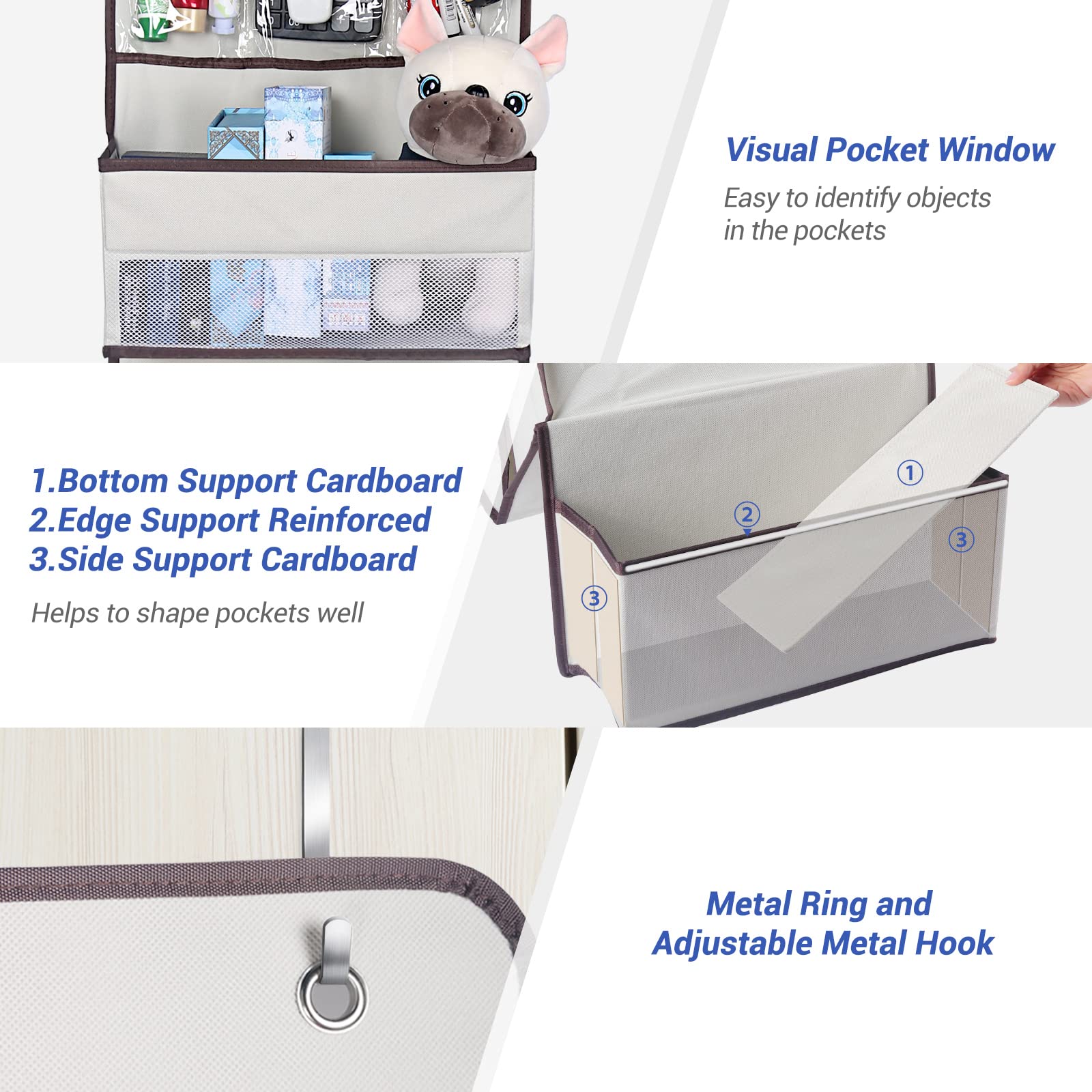 Nestidy 2 Pack Over The Door Organizer Storage, Wall Mount Hanging Organizer With 4 Large Capacity Pocket Organizers And 3 Small