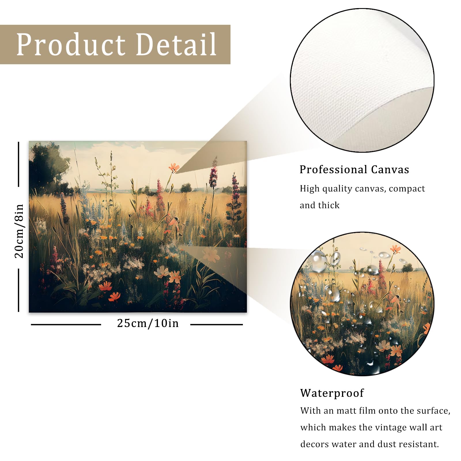 Vintage Wall Art, Classical Wildflower Field Wall Painting Canvas Prints Farmhouse Wall Art French Country Wall Decor Vintage La