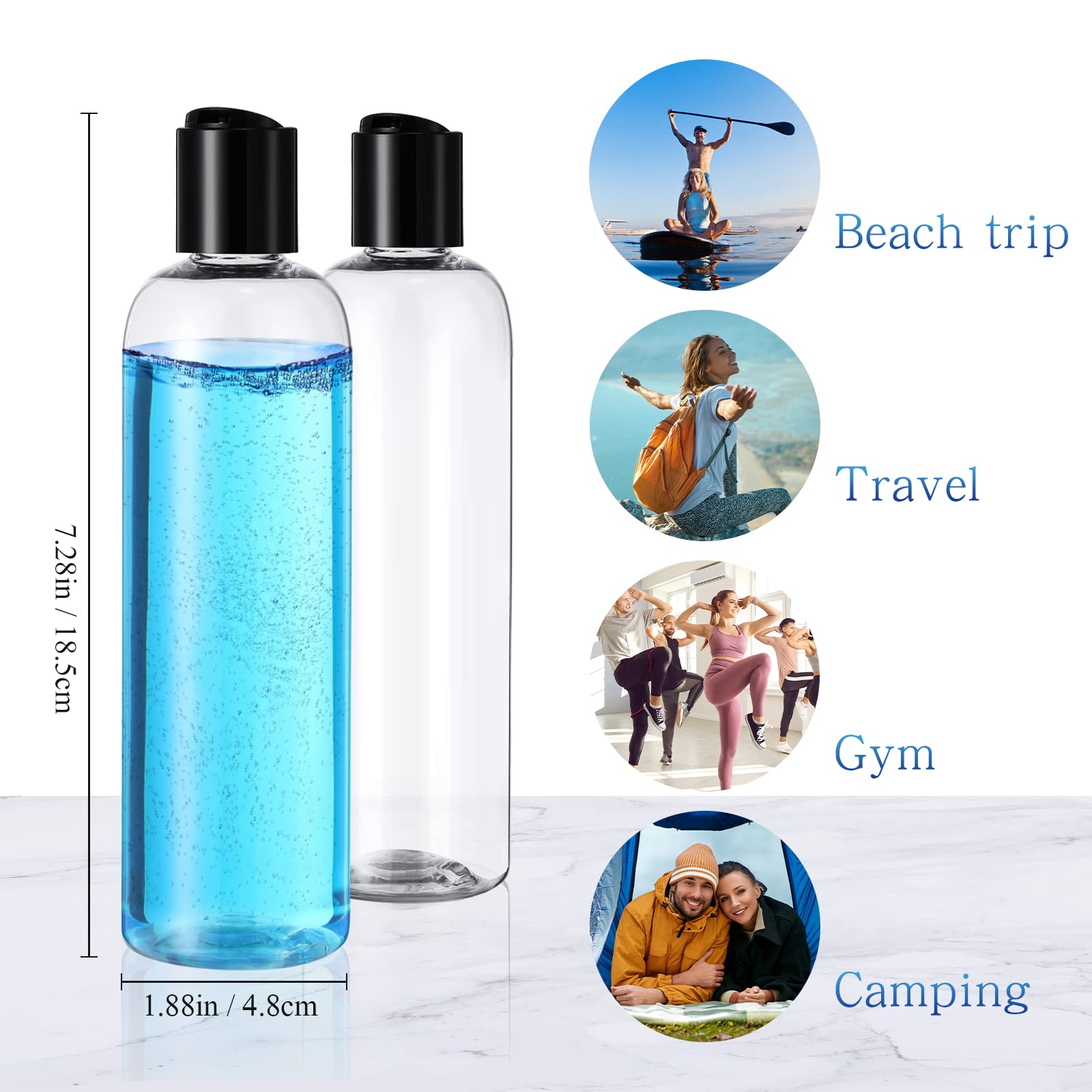 Zubebe 36 Pcs Plastic Travel Bottles With Disc Top Flip Cap Empty Refillable Squeeze Travel Containers For Shampoo Lotions Cream