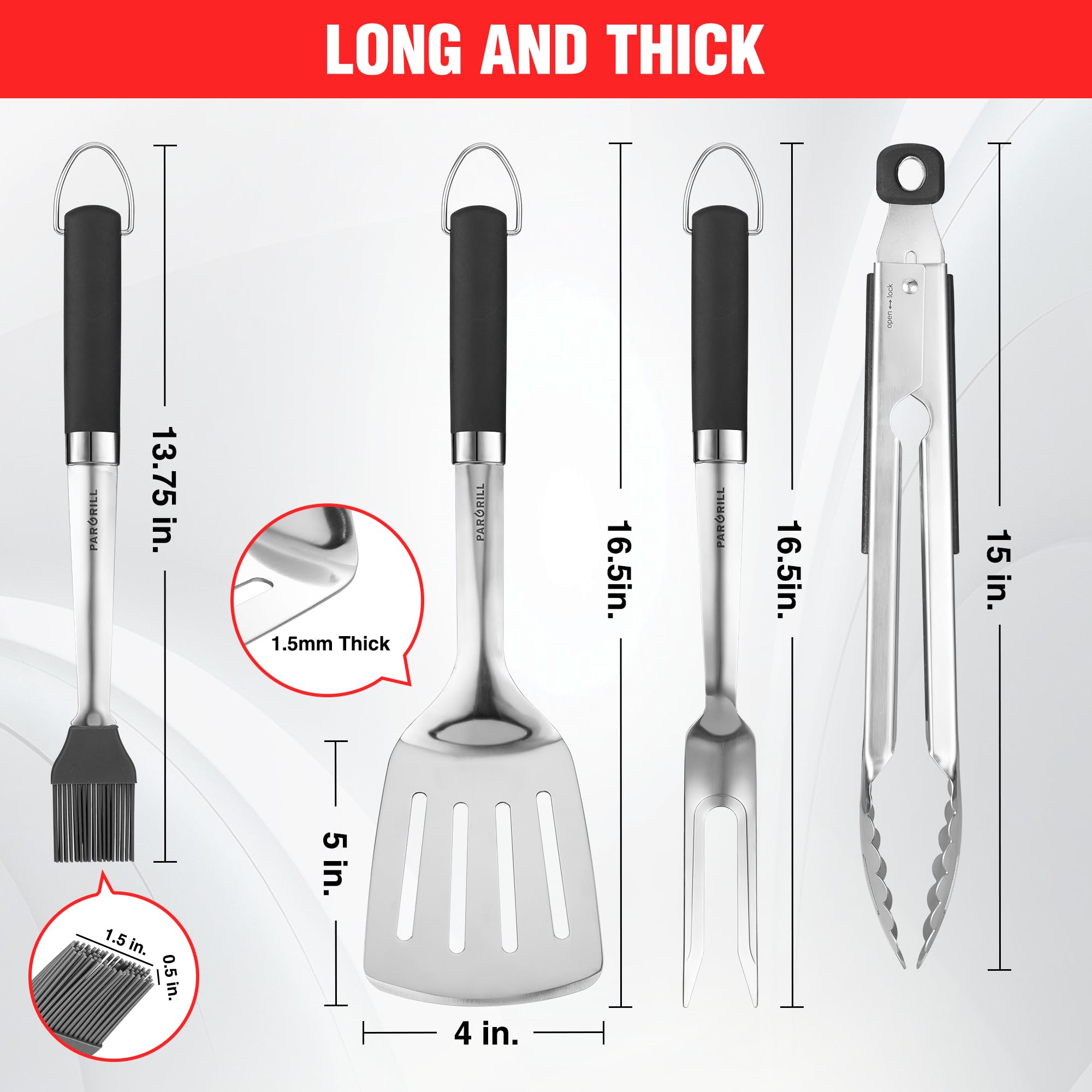 Pargrill Grill Accessories Heavy Duty Bbq Set Gifts For Men/Women - Premium Stainless Steel Spatula, Fork, Brush & Tongs, Barbec
