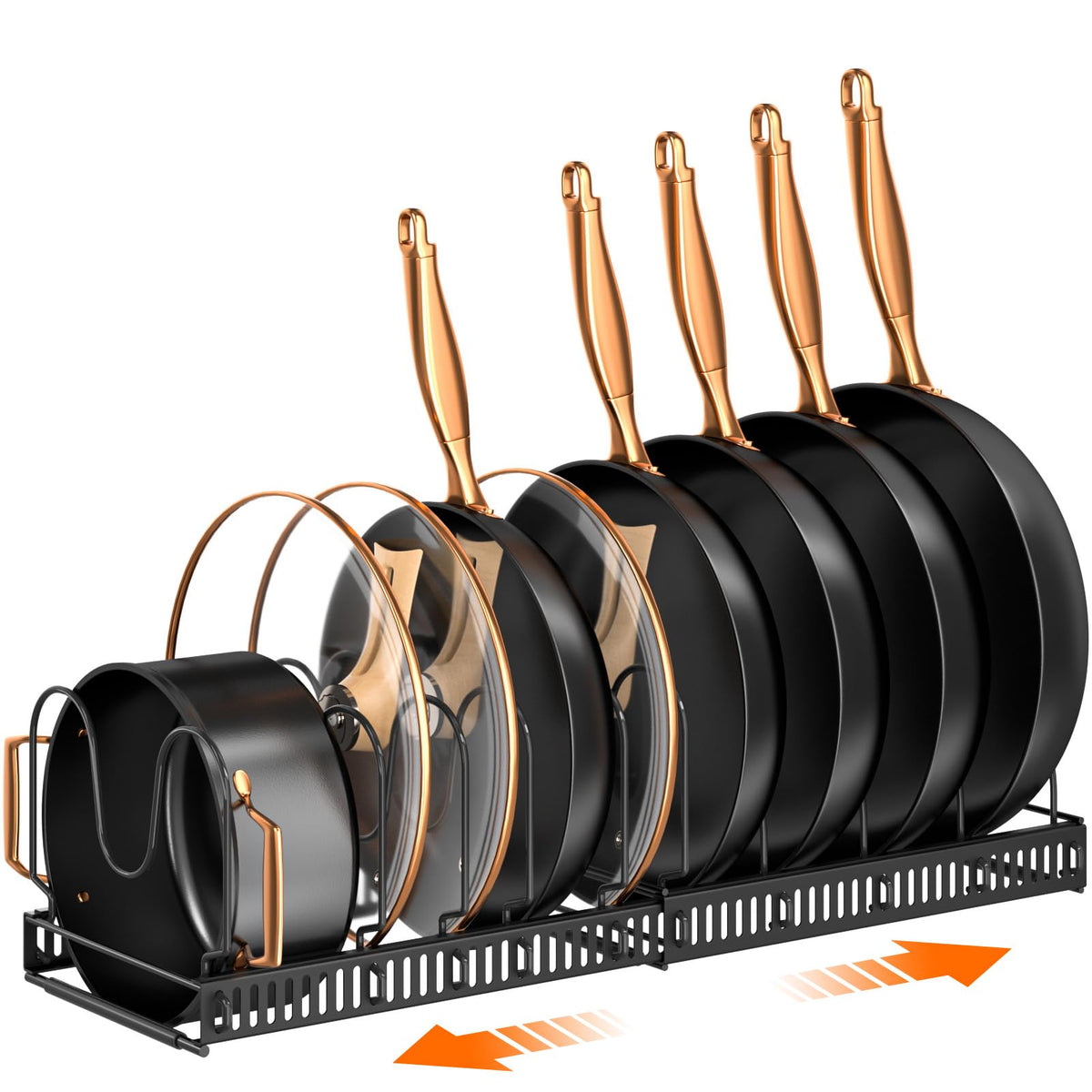 Mudeela Pots And Pans Organizer : Rack For Under Cabinet, Expandable Pot Lid Kitchen Cabinet Organizer Holder With 10 Adjustable