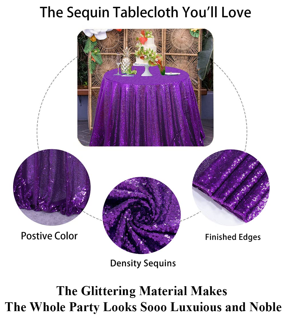 Tablecloth Round 70 Inch Purple Sequin Tablecloth Glitter Table