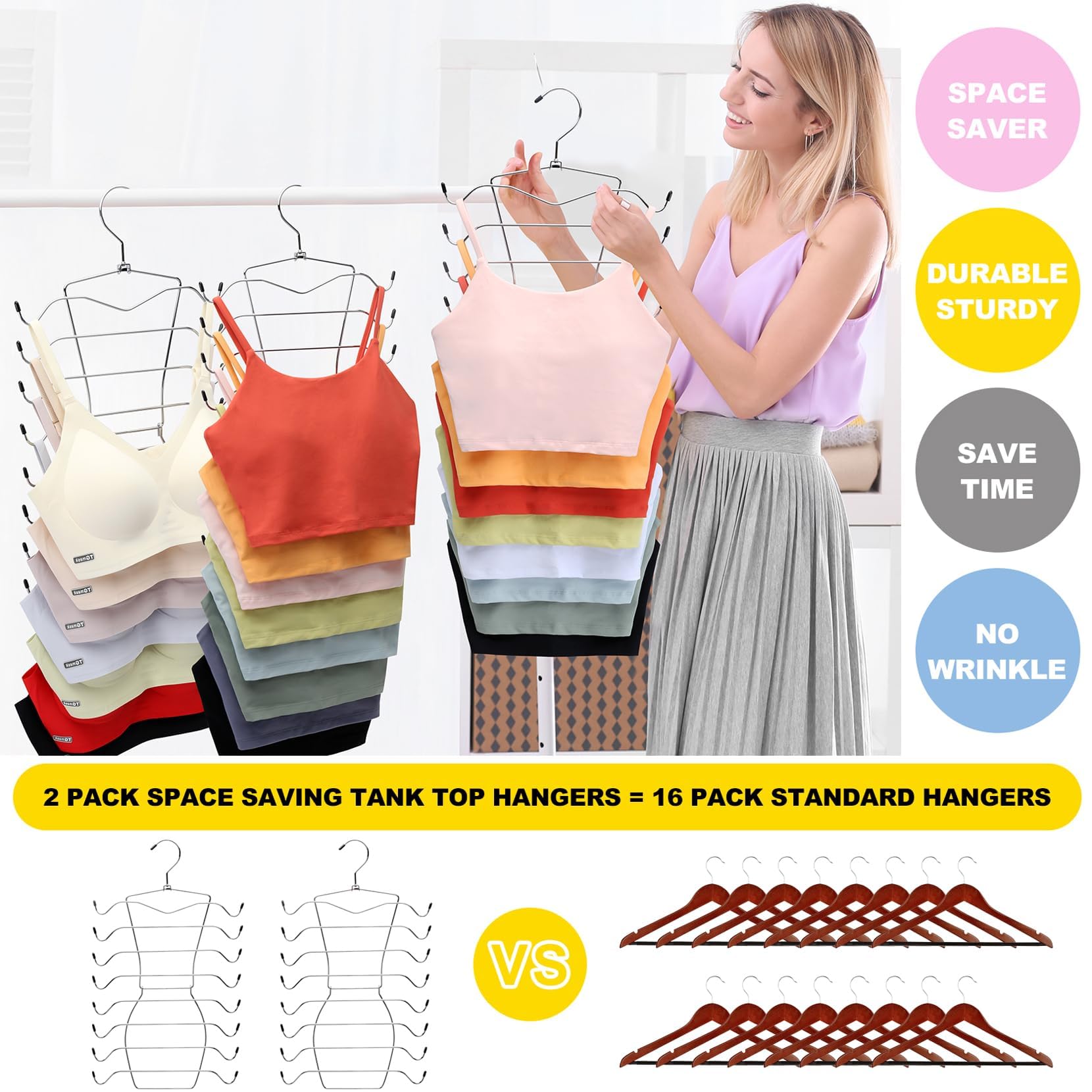 2 Pack Closet-Organizers-And-Storage,8 Tier Tank-Top-Hanger Closet-Organizer,Closet-Organizer Bra Hanger,Apartment Dorm-Room-Ess