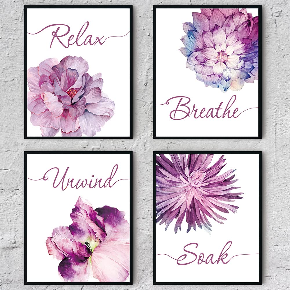 Iiiluyot Pink Purple Flowers Relax Soak Unwind Breathe Wall Decor Office Corridor Decor Poster Wall Bathroom Locker Home Decor,