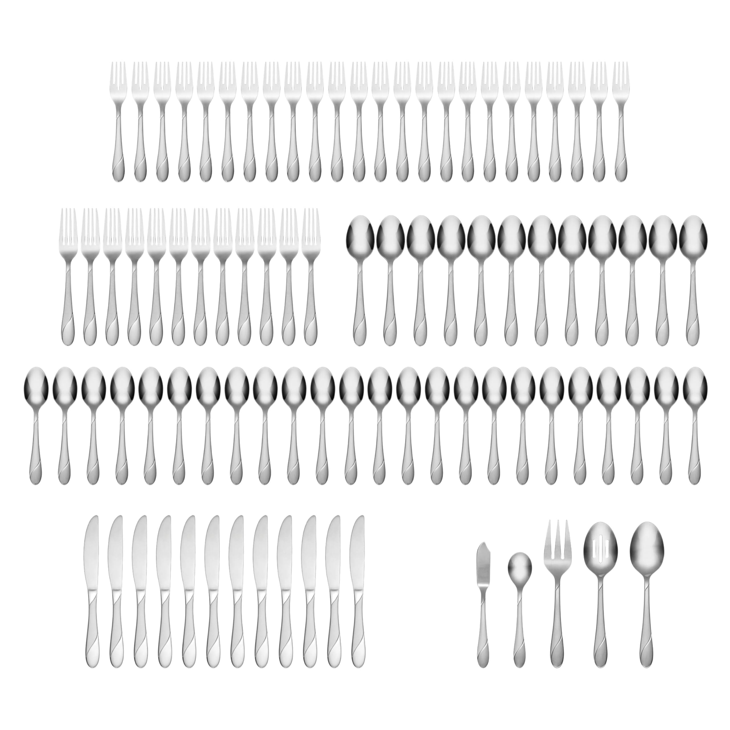 Cambridge Swirl Sand Piece Flatware Set, 89 Count, Metallic