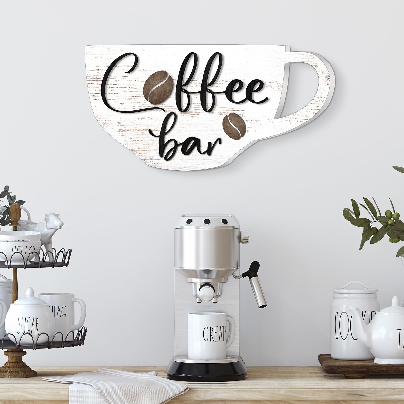 Kigley Coffee Bar Sign Decor 13 x 6.7 Inch Coffee Bar Accessories Rustic Wood Coffee Sign for Coffee Station Farmhouse Coffee Wa