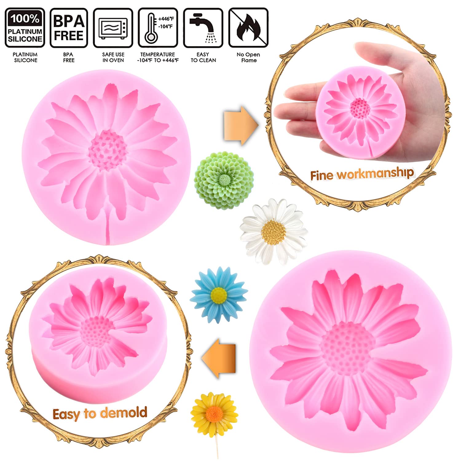 Mujiang Chrysanthemum Flower Silicone Mold Daisy Flower Fondant Molds Sunflower Fondant Molds For Cake Decoration Cupcake Topper