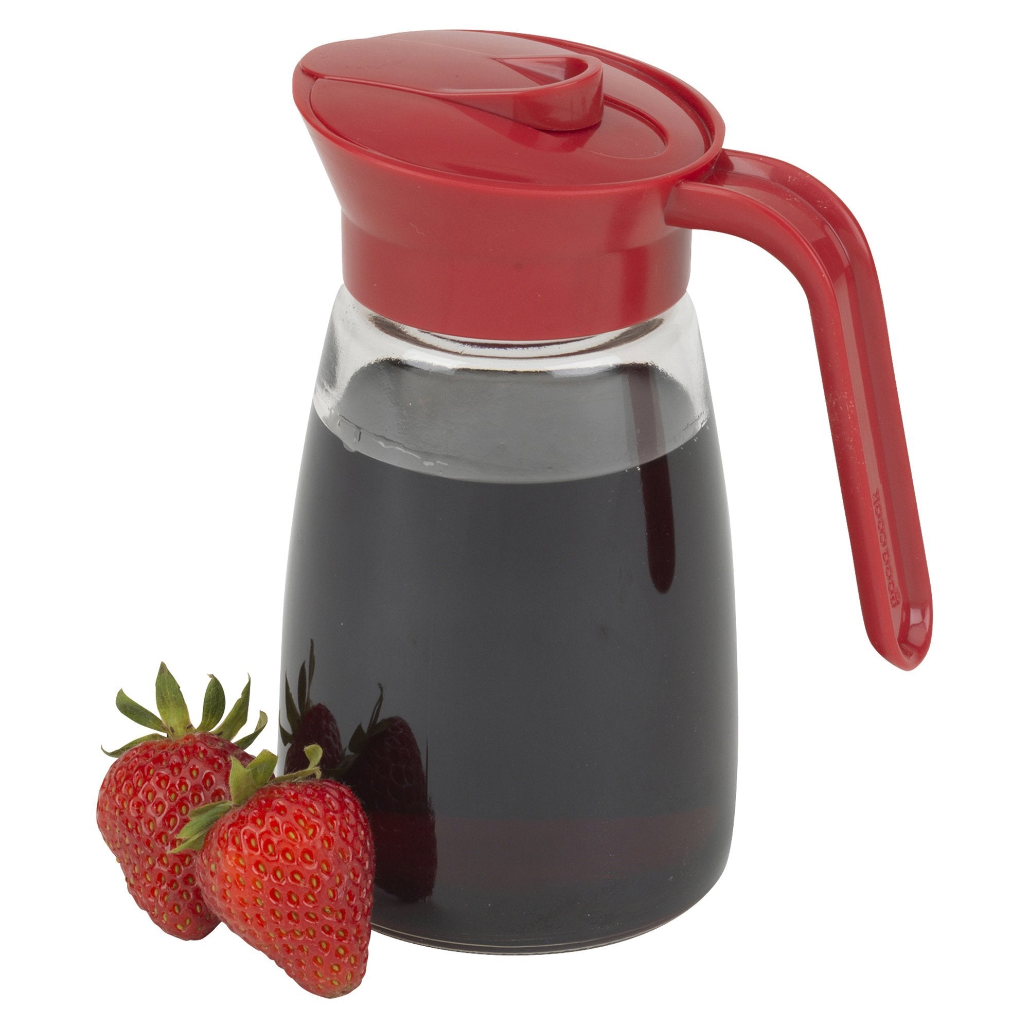 Goodcook 12 Oz. Glass Syrup Dispenser With Lid, Clear/Red