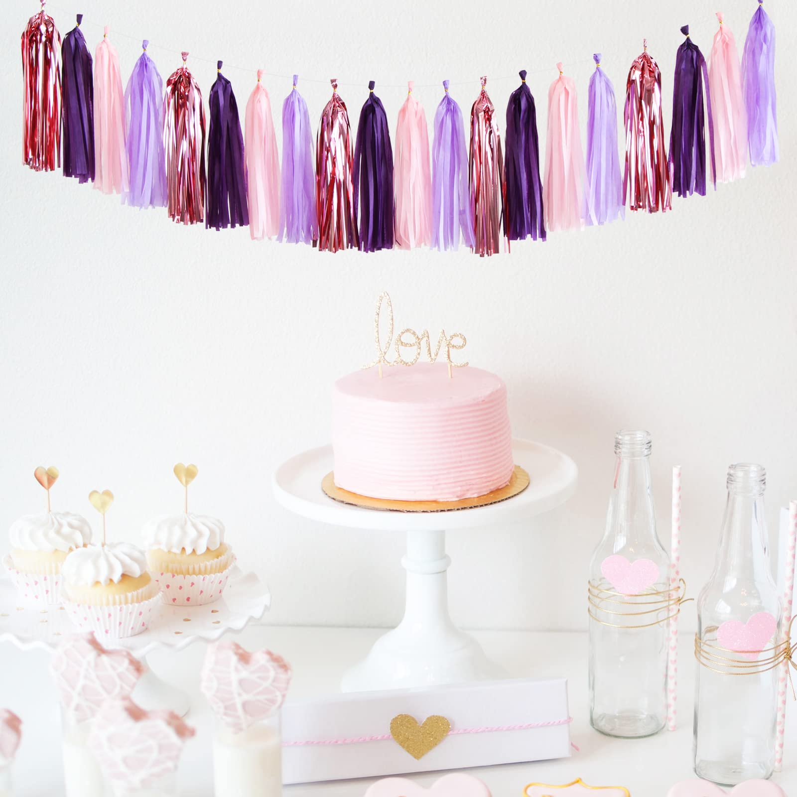 Pink-Purple Rose-Gold Party-Decorations Tassel Garland - 15pcs Baby Shower Decorations Girl Women Birthday Tassels Banner Stream