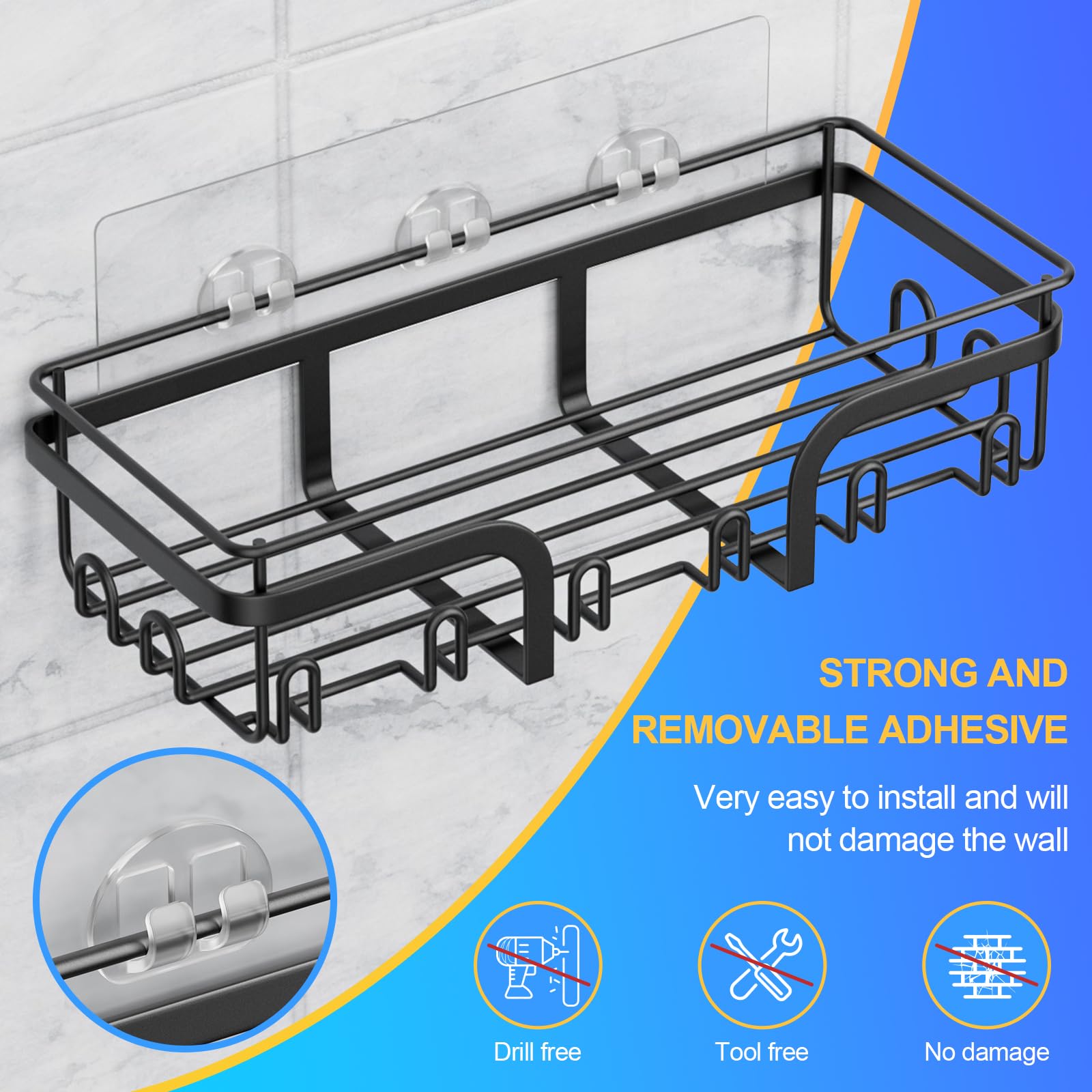 Adhesive Shower Caddy, 5 Pack No Drilling Shower Shelves, Rustproof Stainless Steel Bath Shower Organizers, Large Capacity Showe