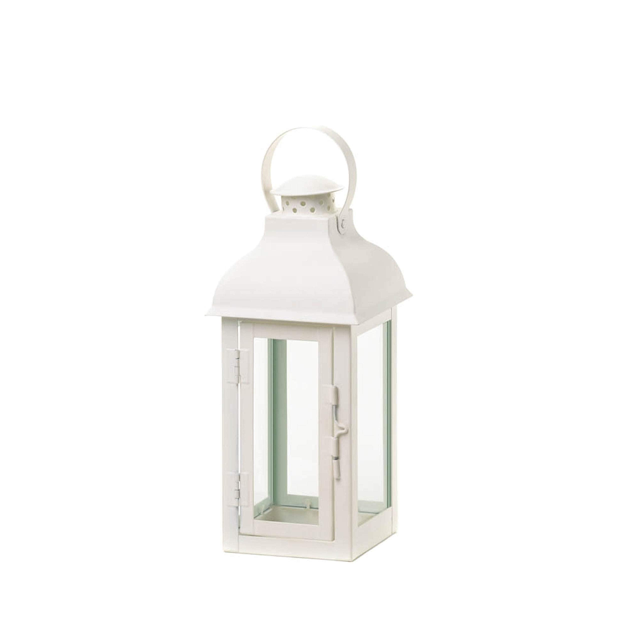 Zingz & Thingz Traditional White Candle Lanterns, Decorative Light Home Decor, 12.75 Tall, Gable