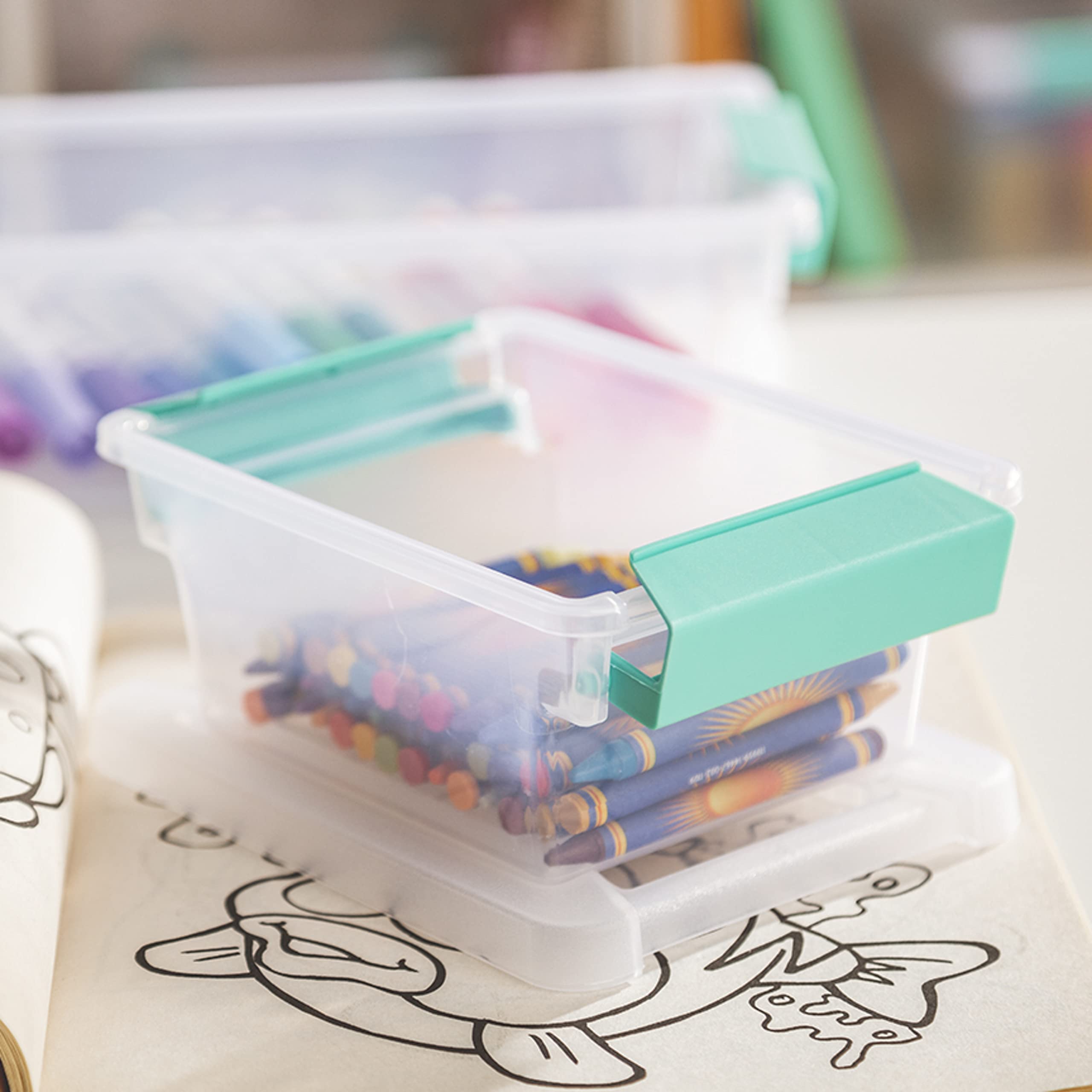 Sterilite Mini Clip Box, Stackable Small Storage Bin With Latching Lid, Plastic Container To Organize Office, Crafts, Clear Base