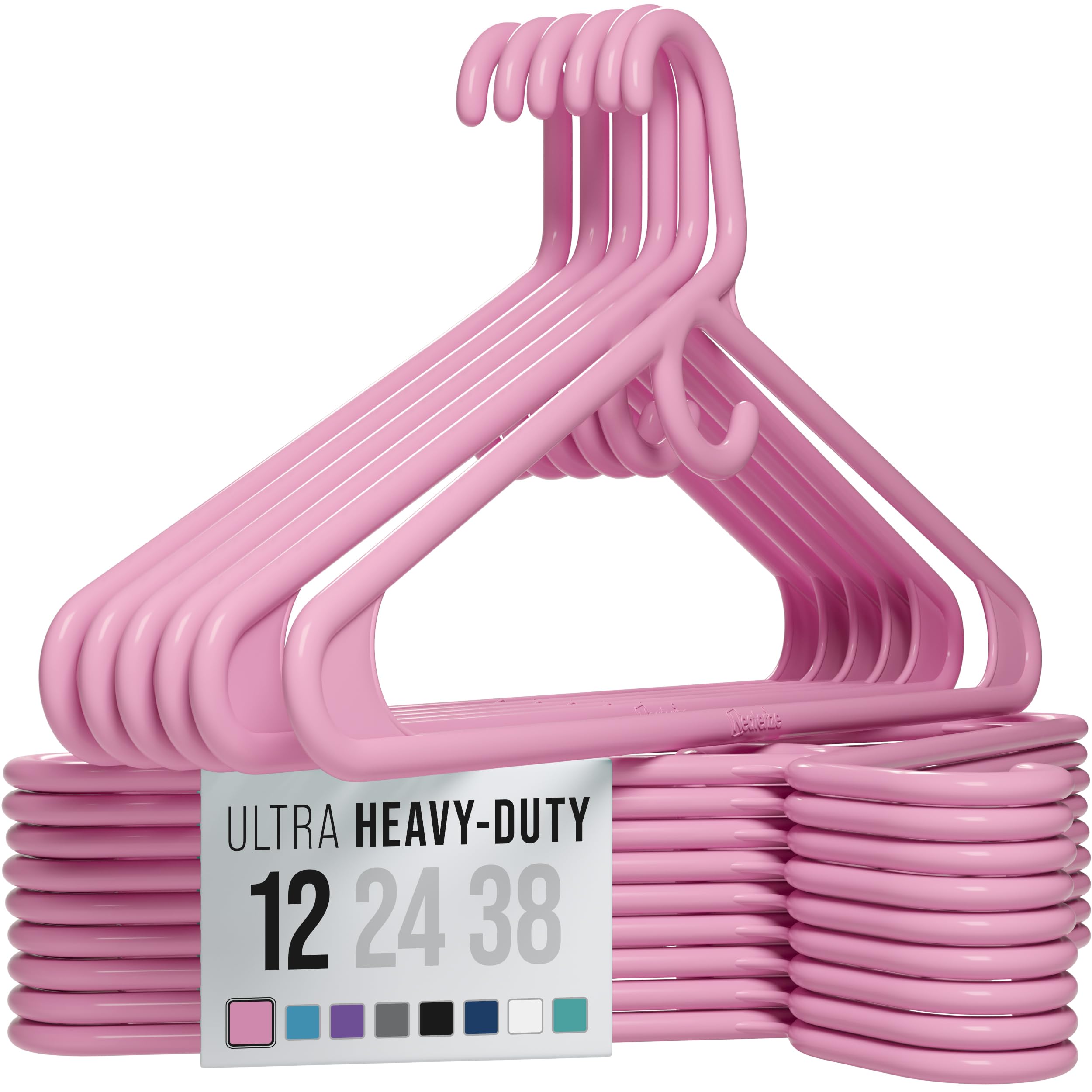 Ultra Heavy Duty Plastic Clothes Hangers - Pink - Durable Coat, Suit And Clothes Hanger. Perchas De Ropa (12 Pack - Pink)