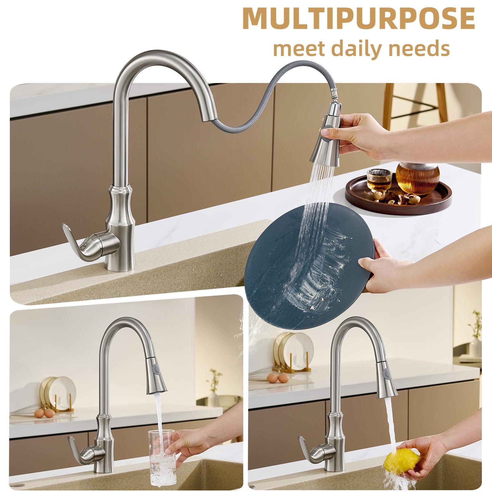 Pull Down Faucet Spray Head  Angle Simple Kitchen Sink Faucet Sprayer Head Nozzle Pull Out Hose Sprayer Replacement Part Faucet Head Kitchen Tap Sprayer Spout  Brushed Nickel