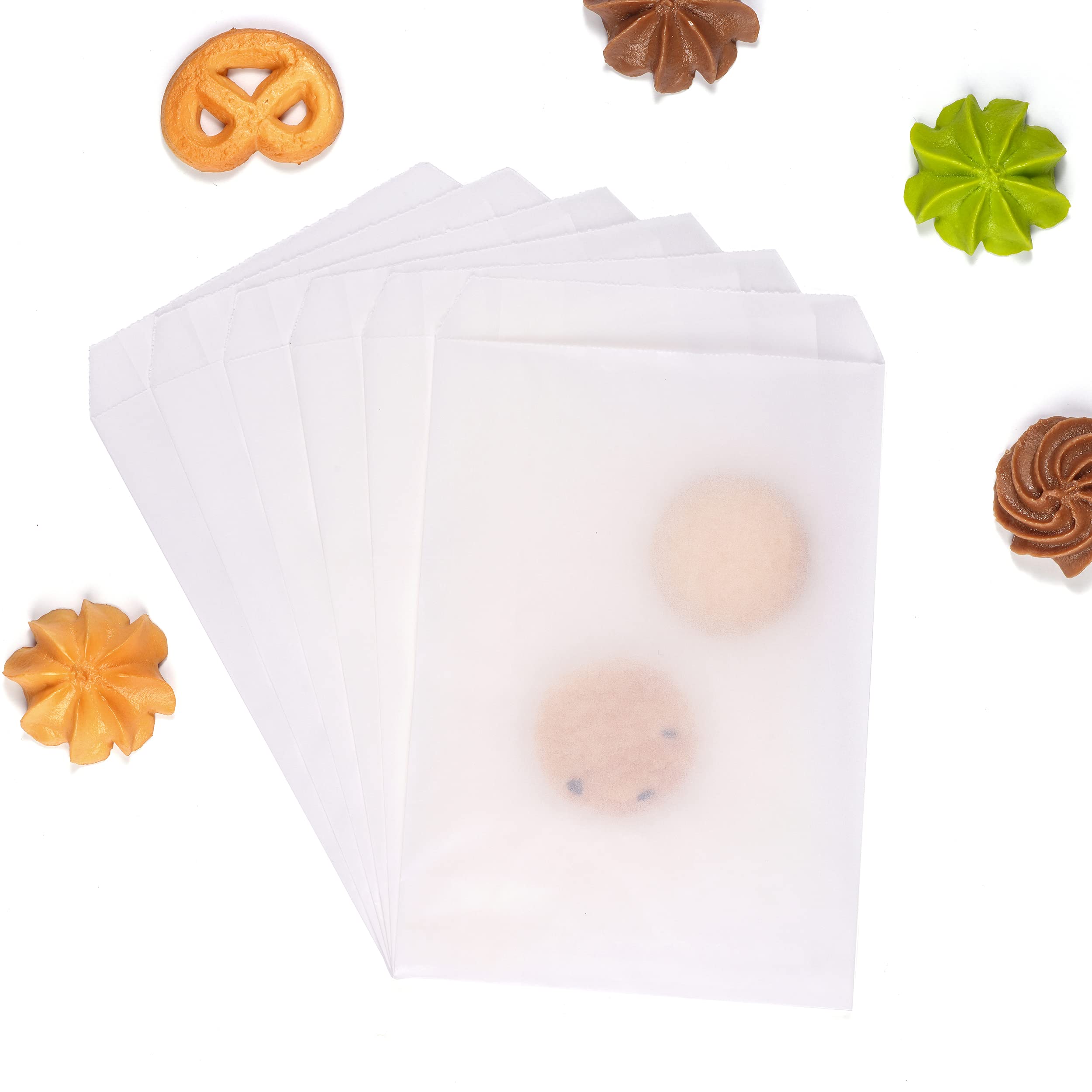 White Flat Greaseproof Paper Cookie Bags 5X7 For Bakery Treat Candies Dessert Chocolate Soap Wedding Invitation Party Favor, Pac