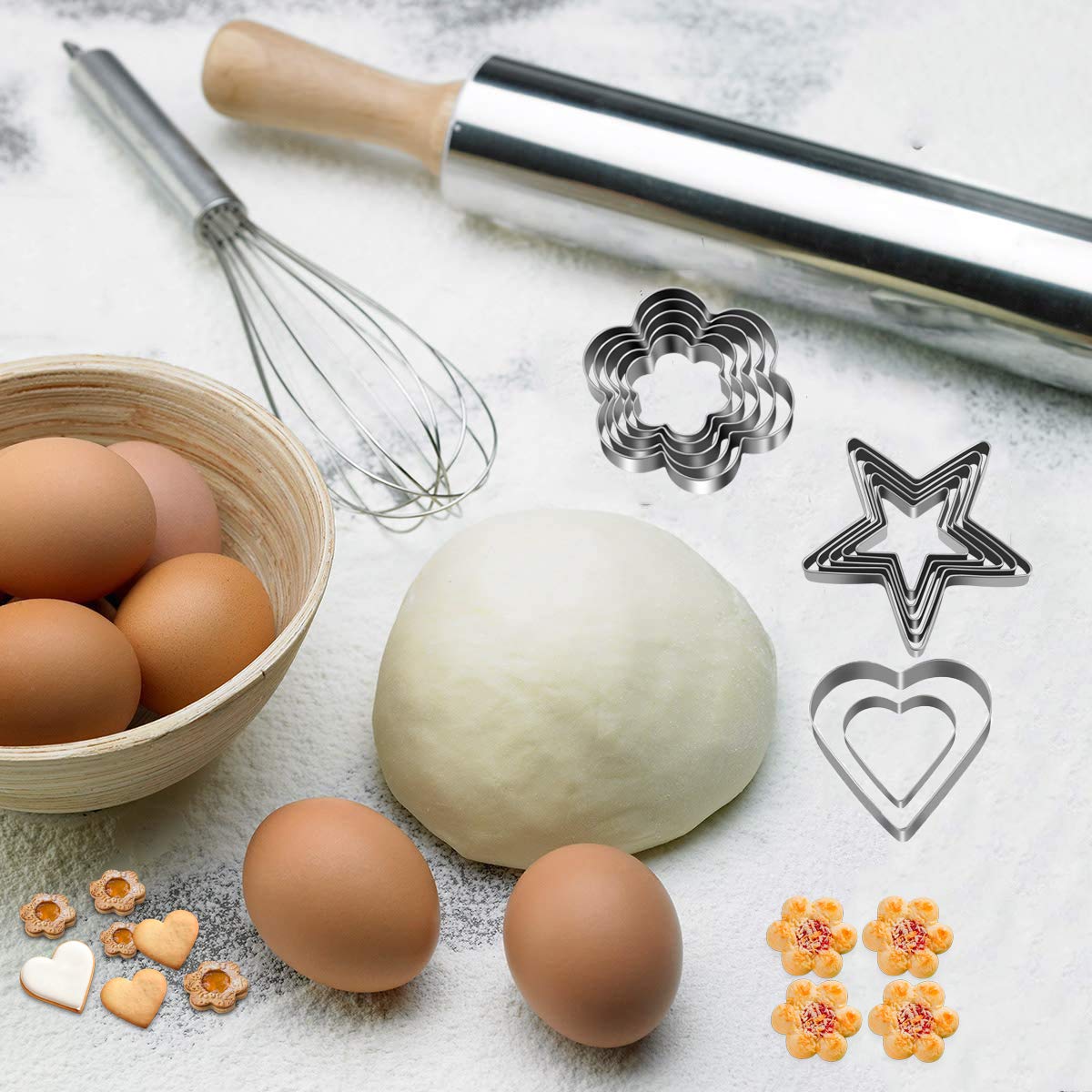 Svnntaa Heart Star Cookie Cutters Set, Valentines Day Heart Shaped Biscuit Cutters Stainless Steel Pastry Donuts Cutters With St