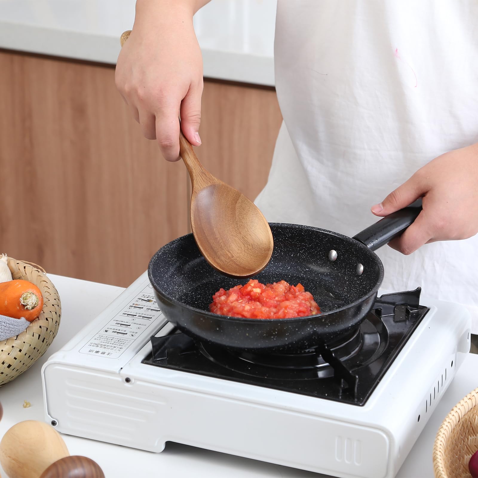 Kitchen Wooden Cooking Spoon, Solid Acacia Wood Serving Spoons For Mixing Stirring, Nonstick Kitchen Utensils Tableware Ladle Sc