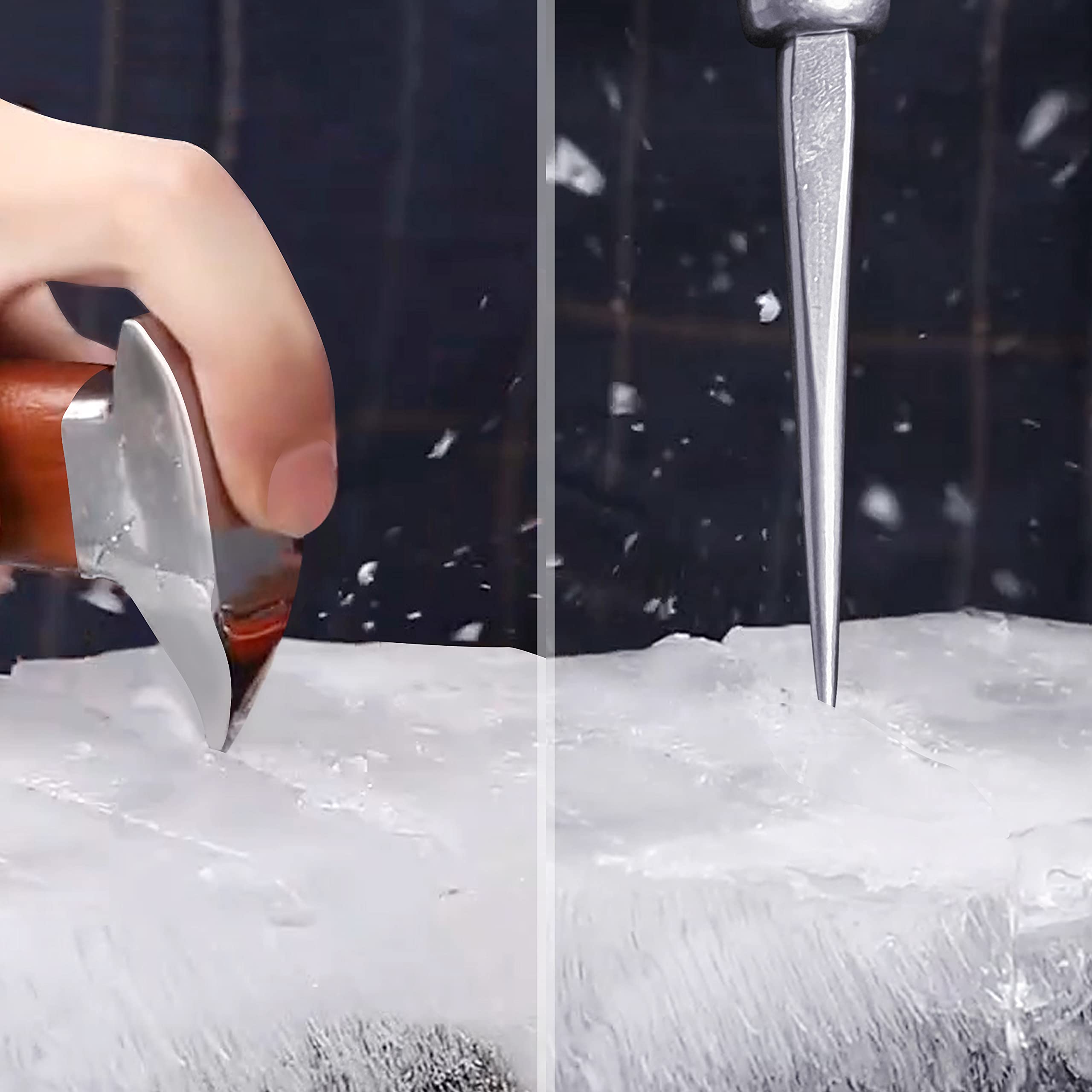 Stainless Steel Ice Pick Set, 7.2 Inch Ice Crusher And 6.8 Inch Dual-Action Ice Chisel With Wood Handle, Japanese Style Ice Chip