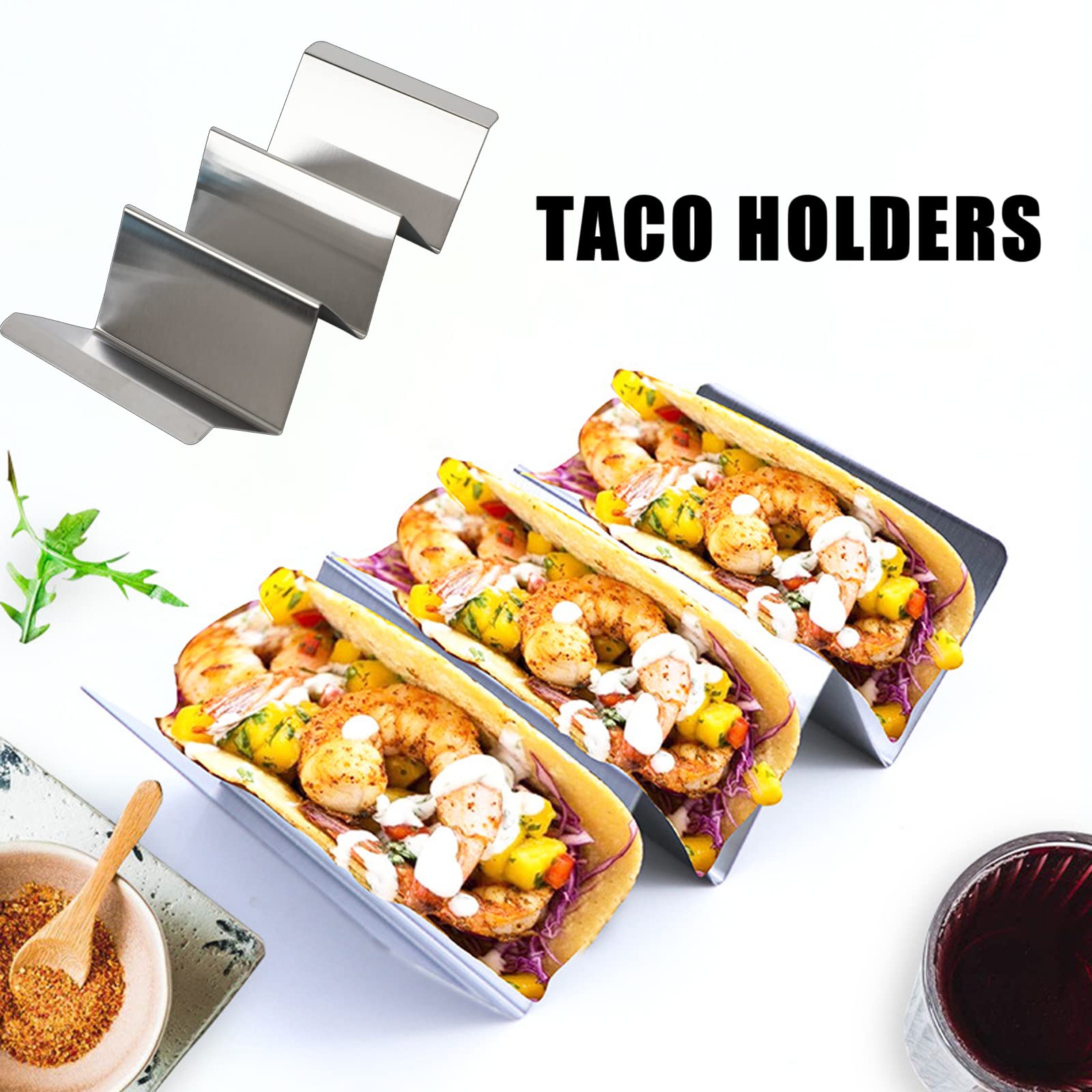 5 Pcs Pancake Mold Sets, 3 Pcs Egg Circles For Frying Eggs, 2 Pcs Taco Shell Holder Stand, Rack Holds Up To 3 Tacos, 4 Inch 6 In