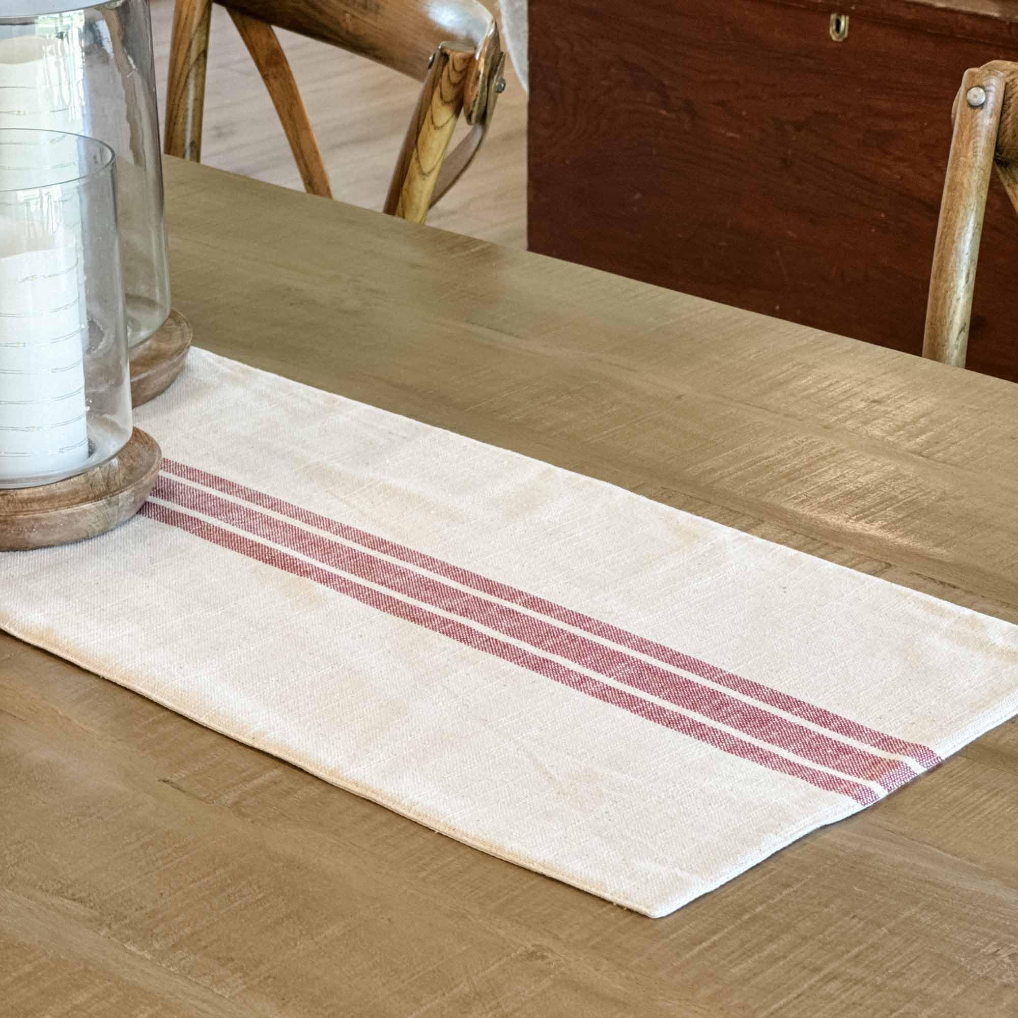 Market Place Red Grain Sack Stripe Table Runner, 13'' X 54'', Farmhouse Style, Red And Cream Tabletop D  Cor