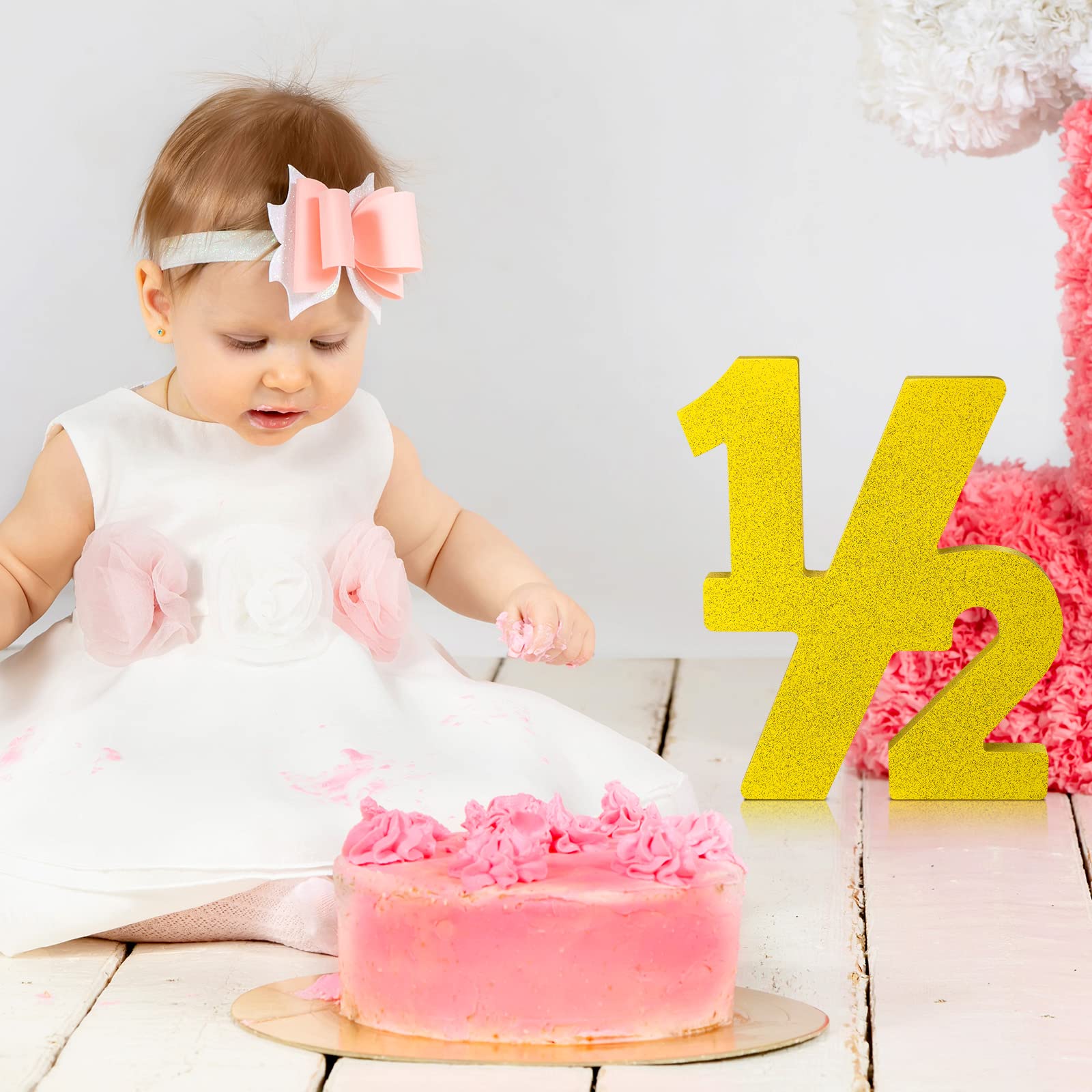 Chunful Half Number Sign Glitter 1/2 Baby Birthday Party Supplies Half Birthday Decorations Freestanding 6 Month Photo Prop Deco