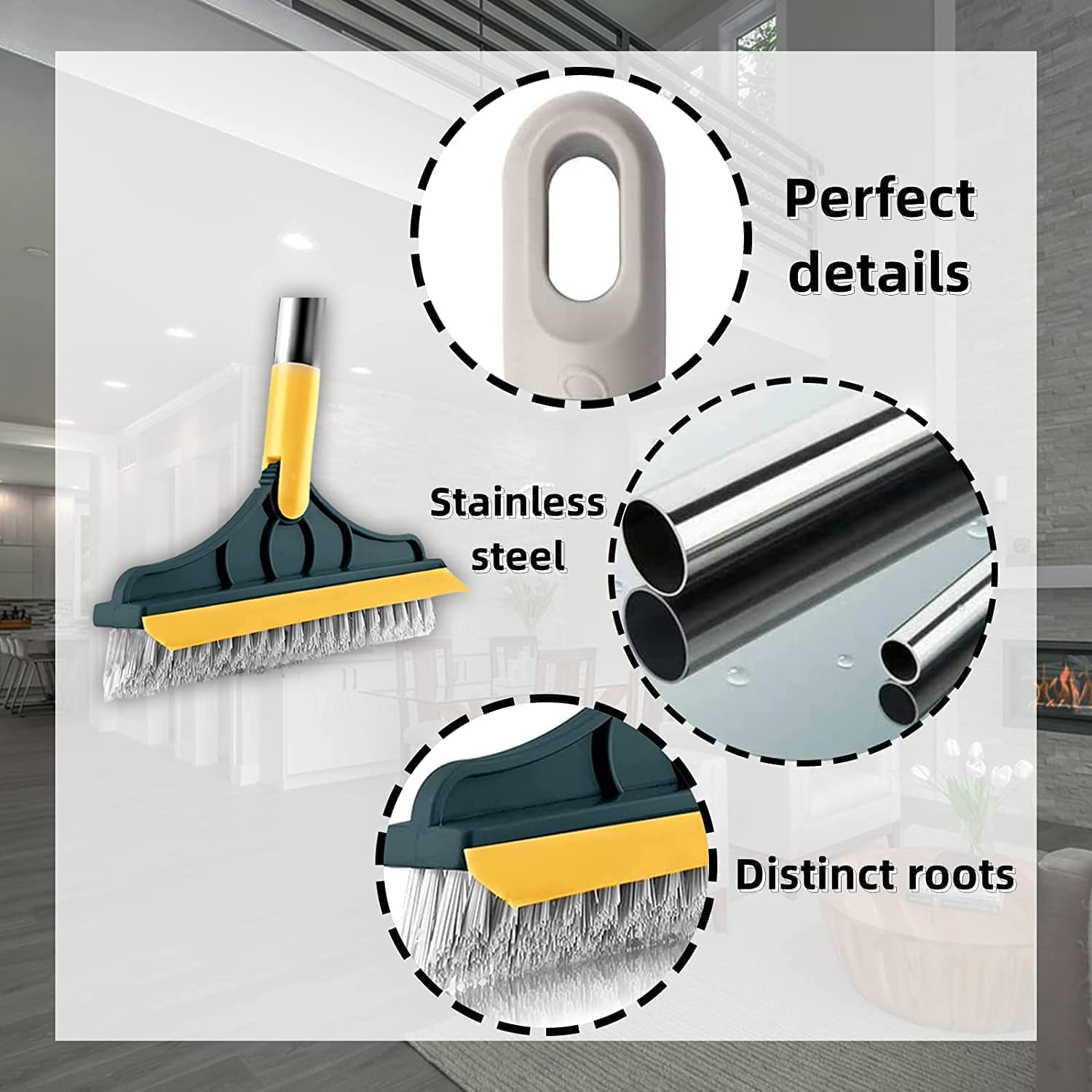Vihlanath Bathroom Cleaning Brush With Wiper - Bathroom Cleaning Brush Long Handle 180 Rotate Toilet Brush Bathroom Tiles Cleani
