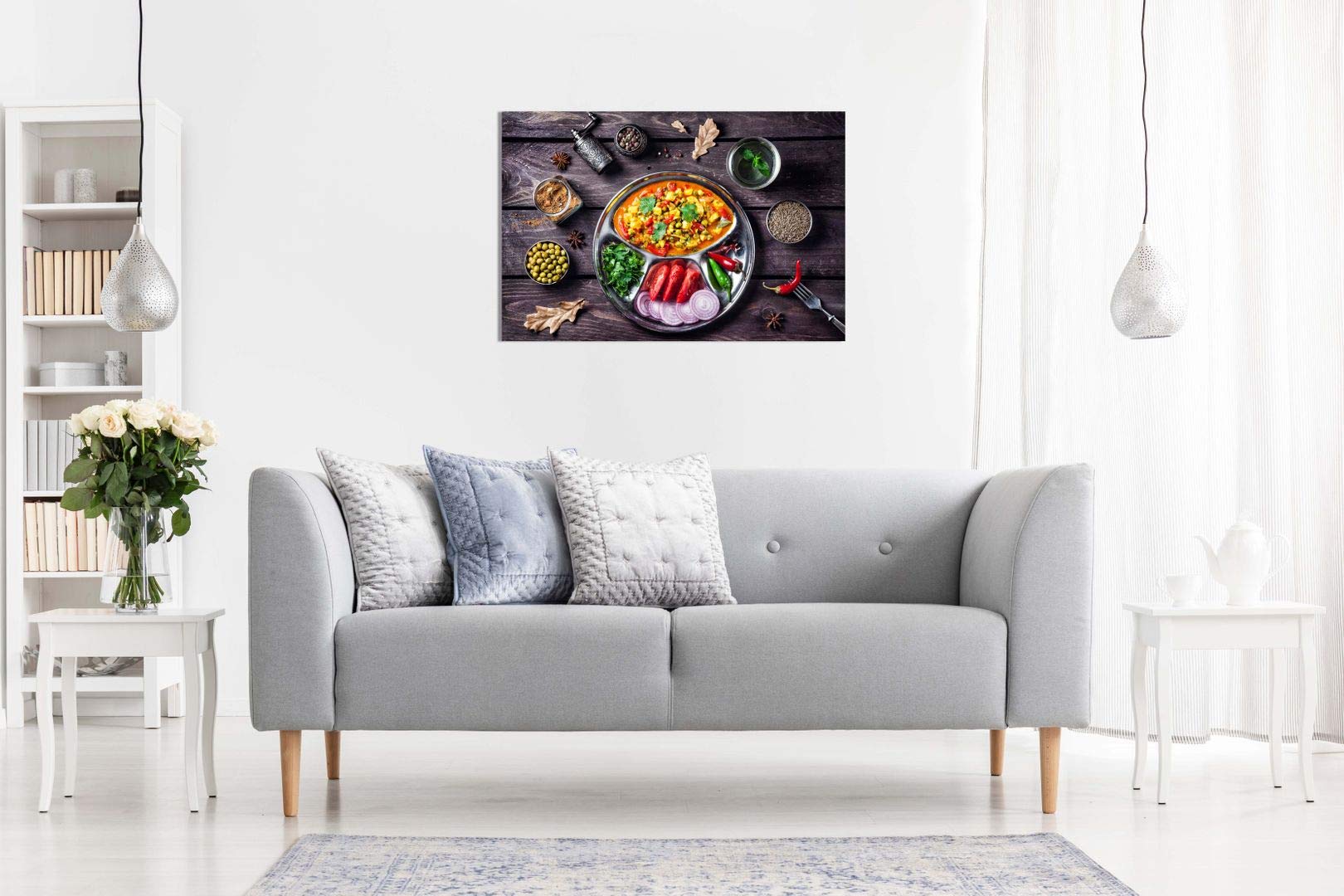 Indian Paneer Dish With Spices Restaurant Canvas Wall Art Picture Print (12X8In)