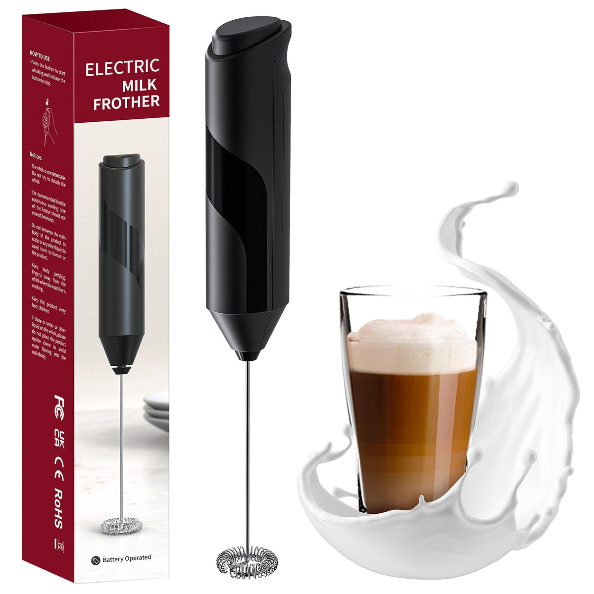 Ezbasics Milk Frother Wand, Handheld Milk Frother Drink Mixer, Electric Whisk Foam Maker For Coffee, Hot Chocolate, Matcha, Capp