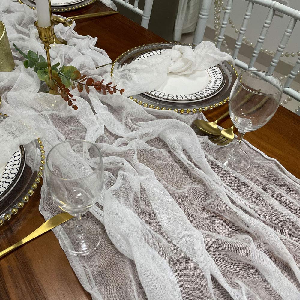 Ehldekol Cheesecloth Gauze Table Runner,Wedding Decor Arch Draping,Gauze Event Centerpiece Runner, Bridal Shower Runner(White,13