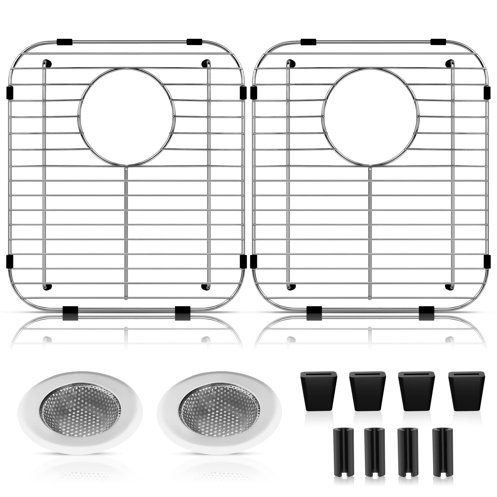 Arlba 2 Pack 304 Stainless Steel Sink Protectors For Kitchen Sink With Rear Drain Hole,13.2''X11.5''X1.25'' Kitchen Sink Grid Un