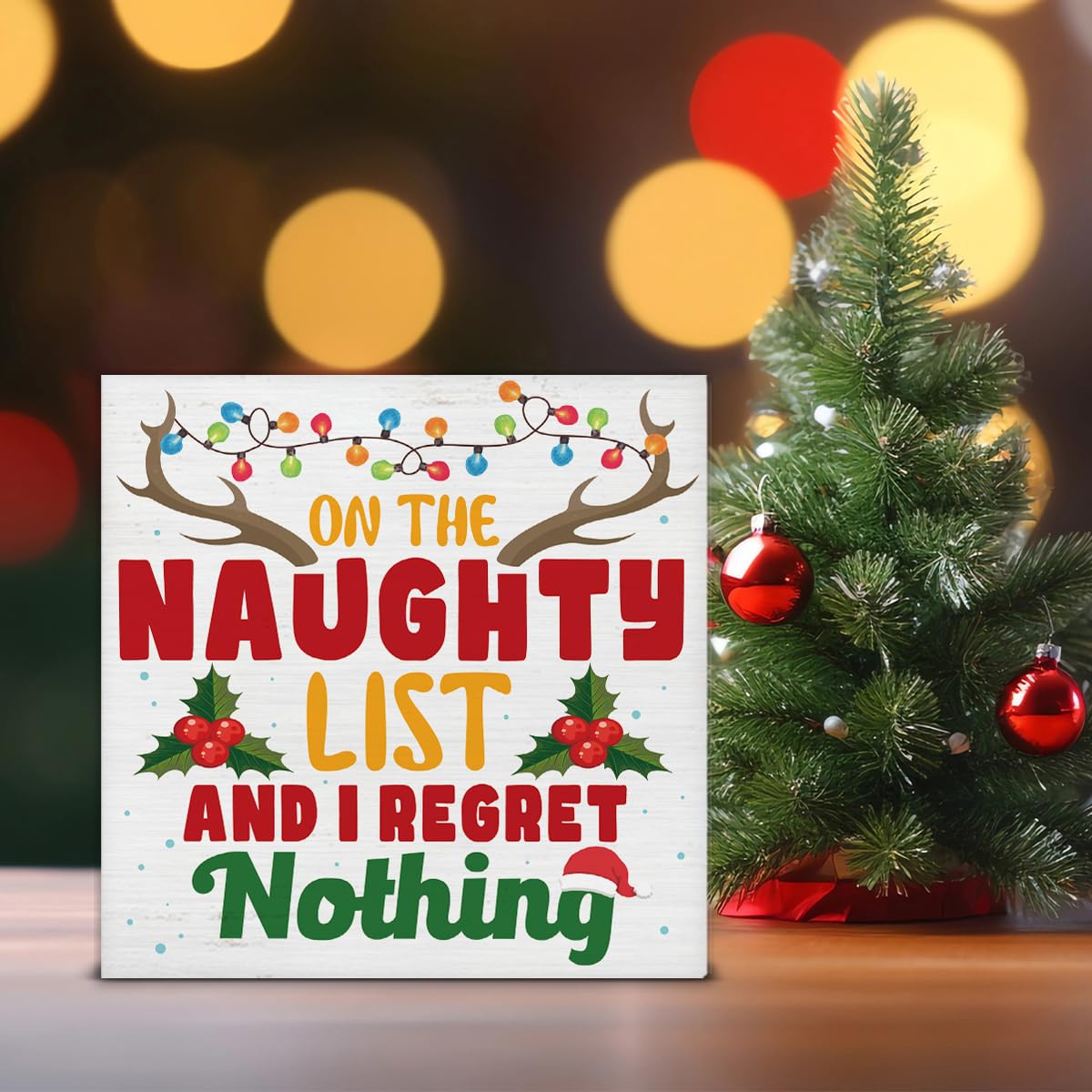 Funny Christmas Decorations, on the Naughty List and I Regret Nothing Wooden Sign, Christmas Room Decor, Christmas Decor for Des