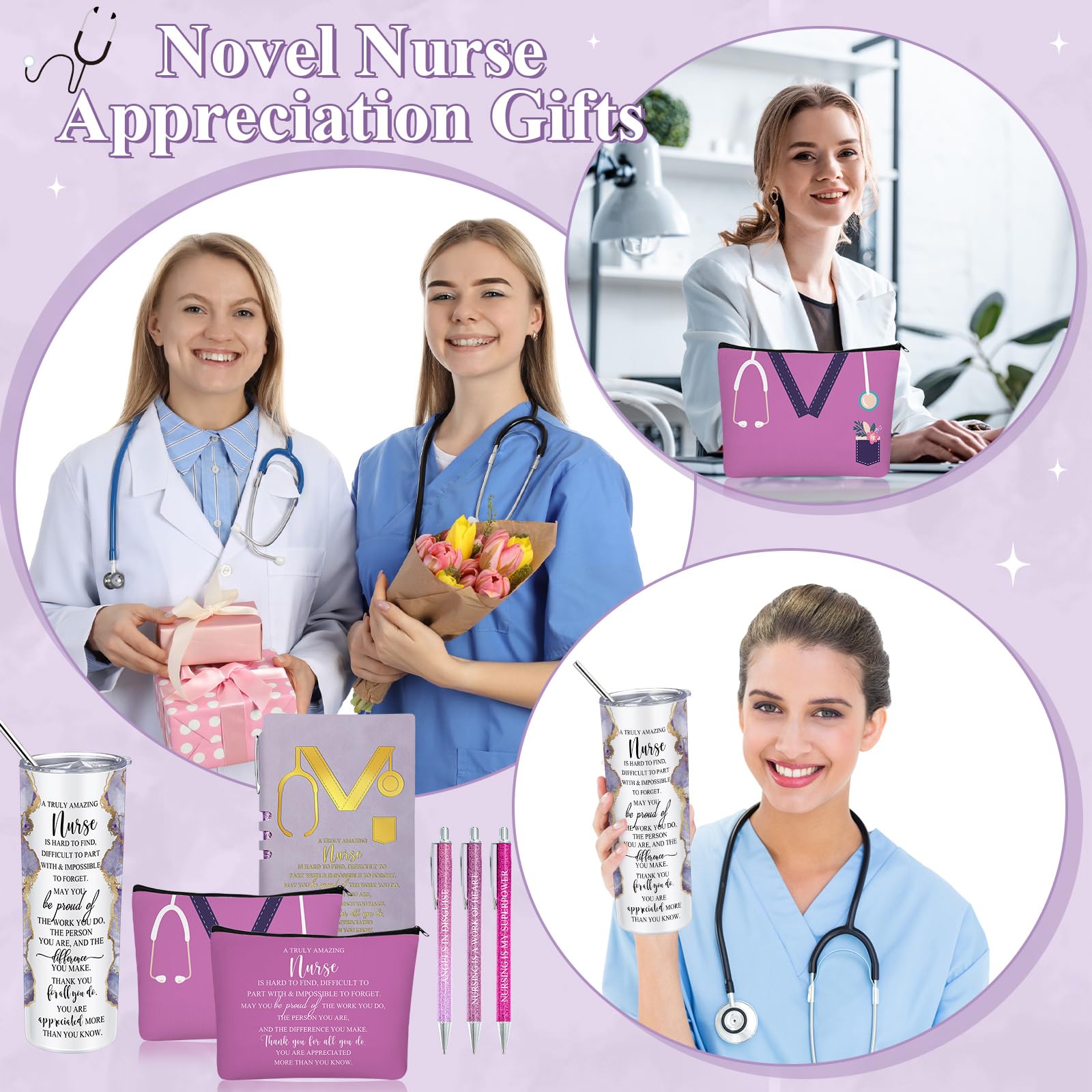 Domensi 6 Pcs Nurse Appreciation Gifts For Women Thank You Gift For Medical Nursing Assistant 20 Ounce Marble Sign Tumbler Makeu